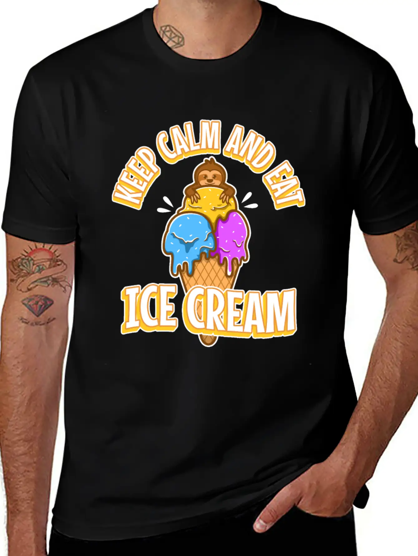 Keep Calm And Eat Ice Cream Unisex Short Sleeve Soft Cotton T-Shirt – Casual Everyday Wear