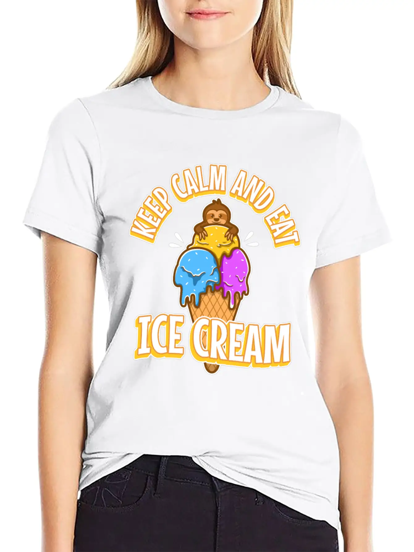 Keep Calm And Eat Ice Cream Unisex Short Sleeve Soft Cotton T-Shirt – Casual Everyday Wear