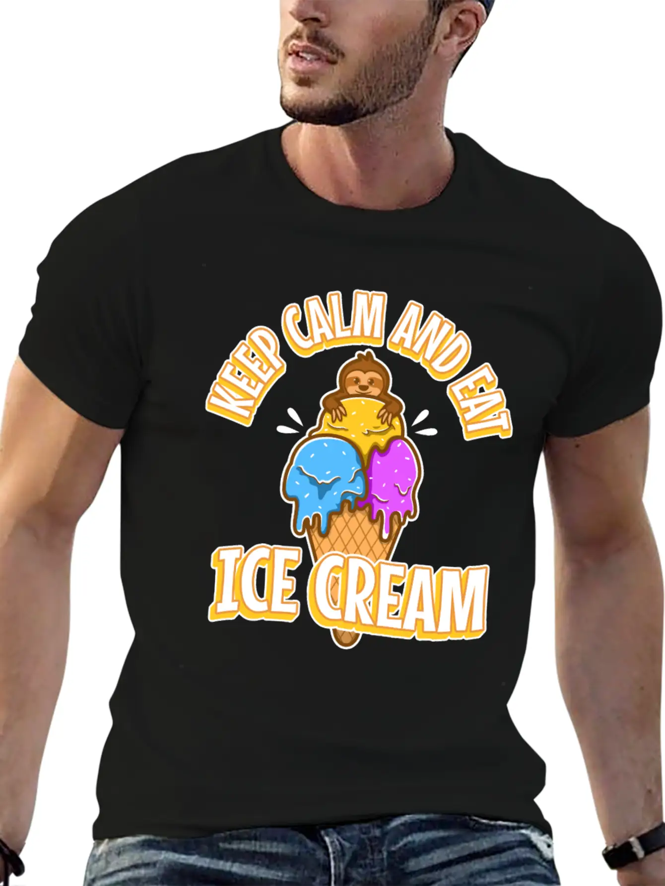 Keep Calm And Eat Ice Cream Unisex Short Sleeve Soft Cotton T-Shirt – Casual Everyday Wear