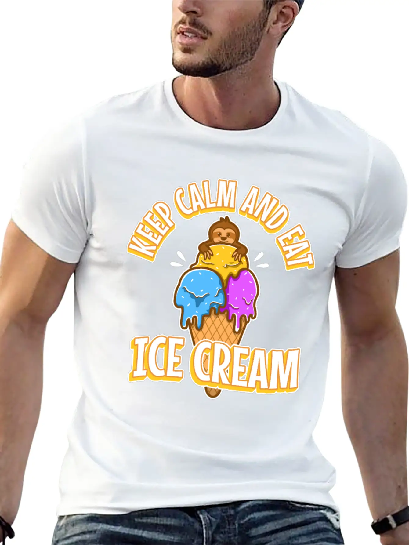 Keep Calm And Eat Ice Cream Unisex Short Sleeve Soft Cotton T-Shirt – Casual Everyday Wear