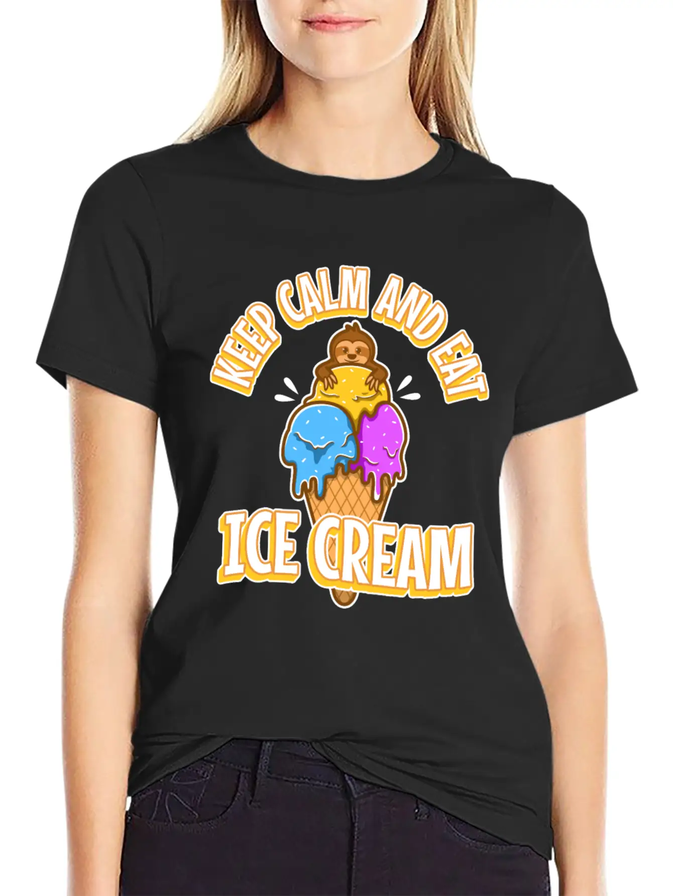 Keep Calm And Eat Ice Cream Unisex Short Sleeve Soft Cotton T-Shirt – Casual Everyday Wear