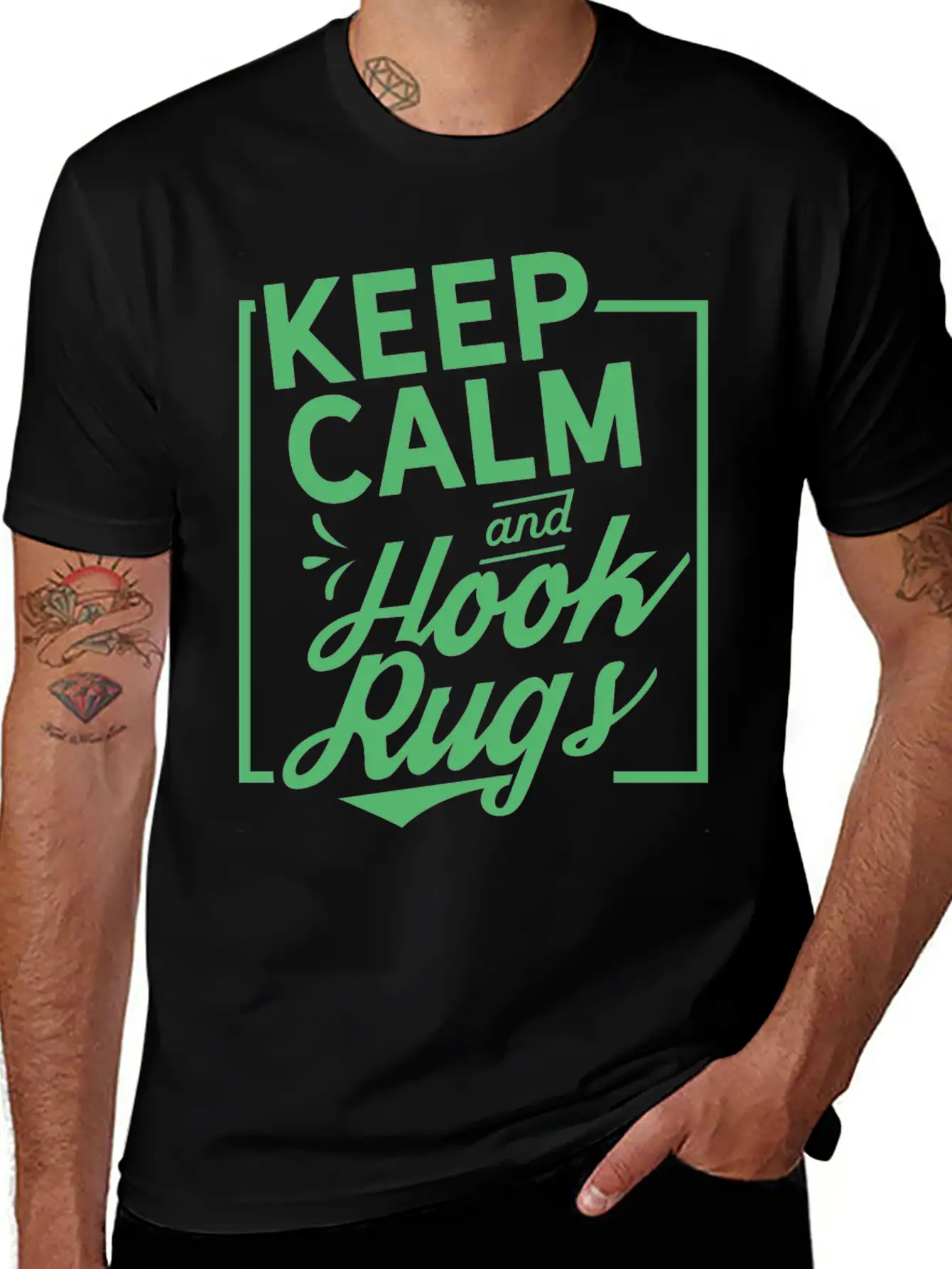 Keep Calm And Hook Rugs Rug Hooking Crochet Stylish Everyday T-Shirt – Unisex Basic Cotton Tee