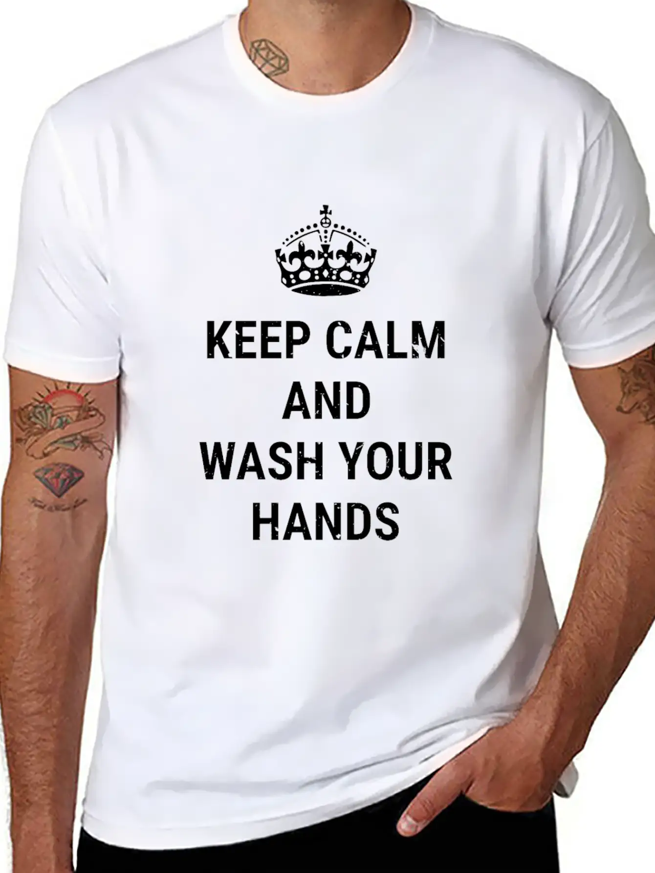 Keep Calm And Wash Hands With Crown Clean Hygiene Basic Graphic T-Shirt – Daily Comfort In Soft Cotton