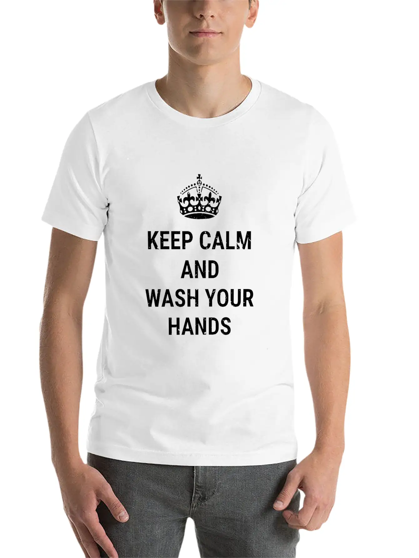 Keep Calm And Wash Hands With Crown Clean Hygiene Basic Graphic T-Shirt – Daily Comfort In Soft Cotton