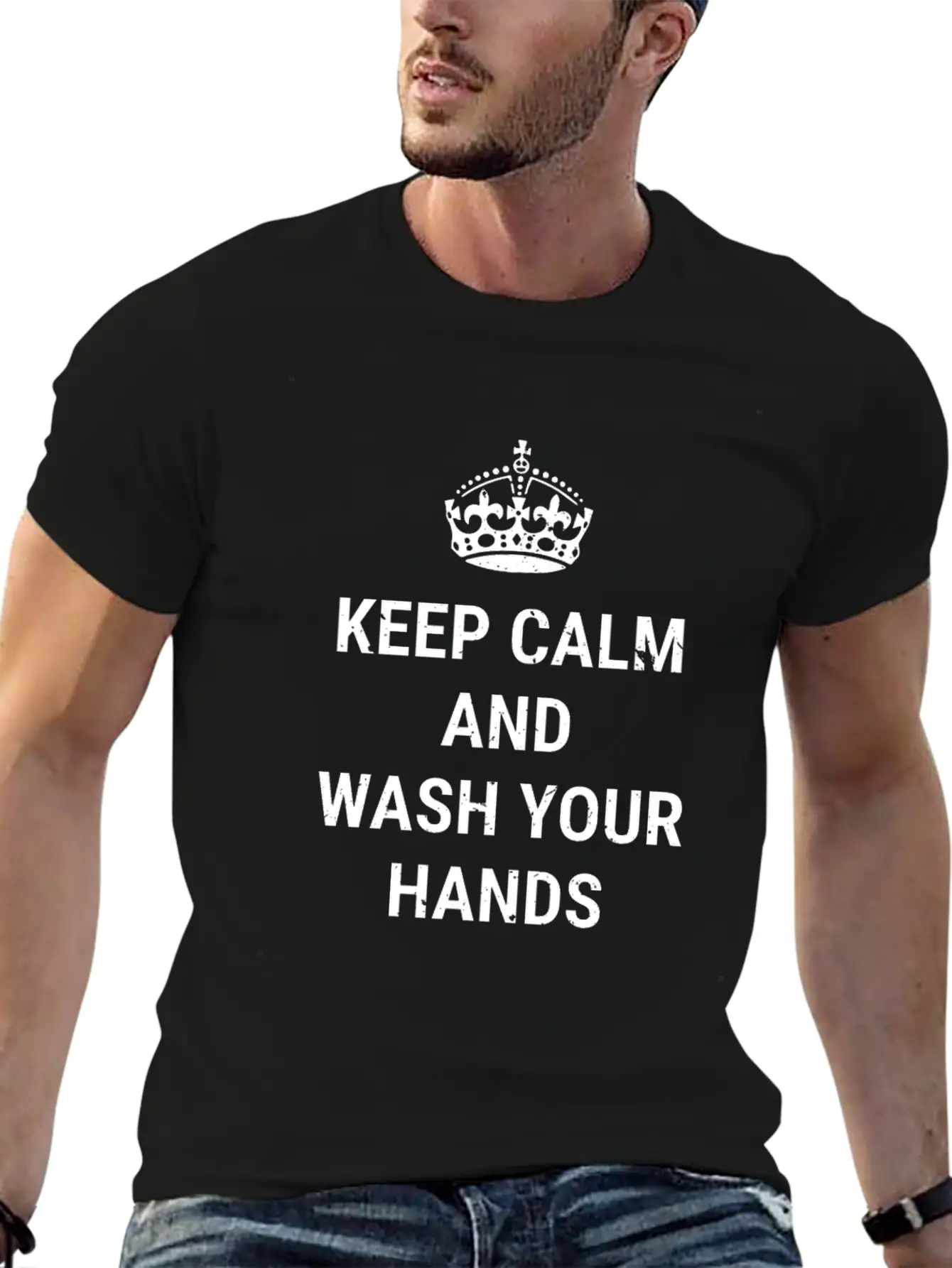 Keep Calm And Wash Hands With Crown Clean Hygiene Basic Graphic T-Shirt – Daily Comfort In Soft Cotton