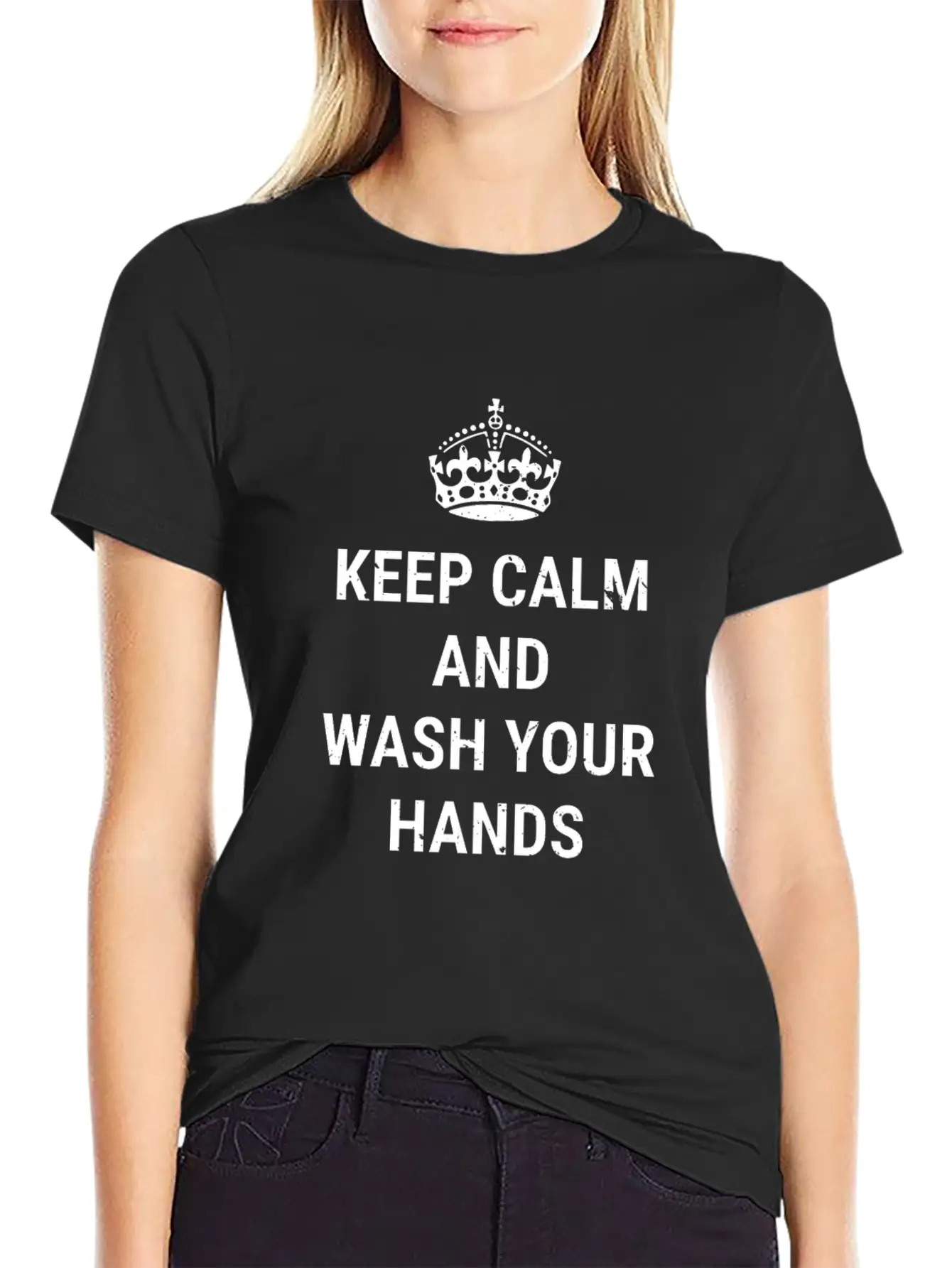 Keep Calm And Wash Hands With Crown Clean Hygiene Basic Graphic T-Shirt – Daily Comfort In Soft Cotton