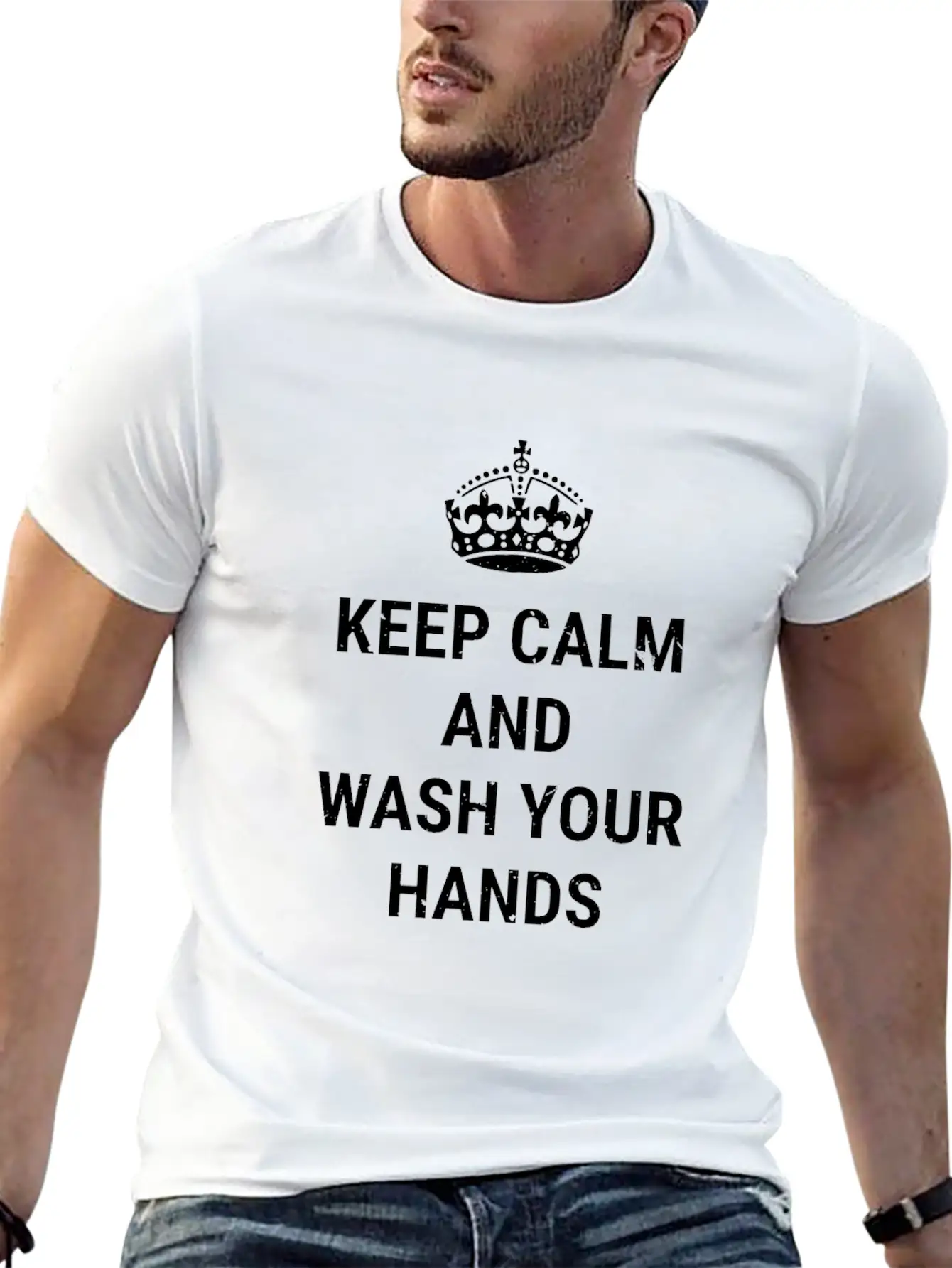 Keep Calm And Wash Hands With Crown Clean Hygiene Basic Graphic T-Shirt – Daily Comfort In Soft Cotton