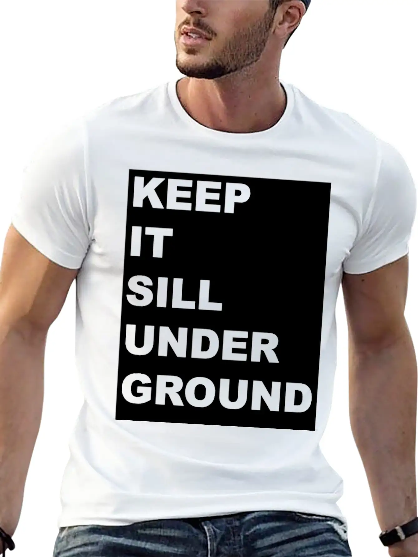 KEEP IT UNDER GROUND Gift Festival Music Techno DJ Stylish Everyday T-Shirt – Unisex Basic Cotton Tee