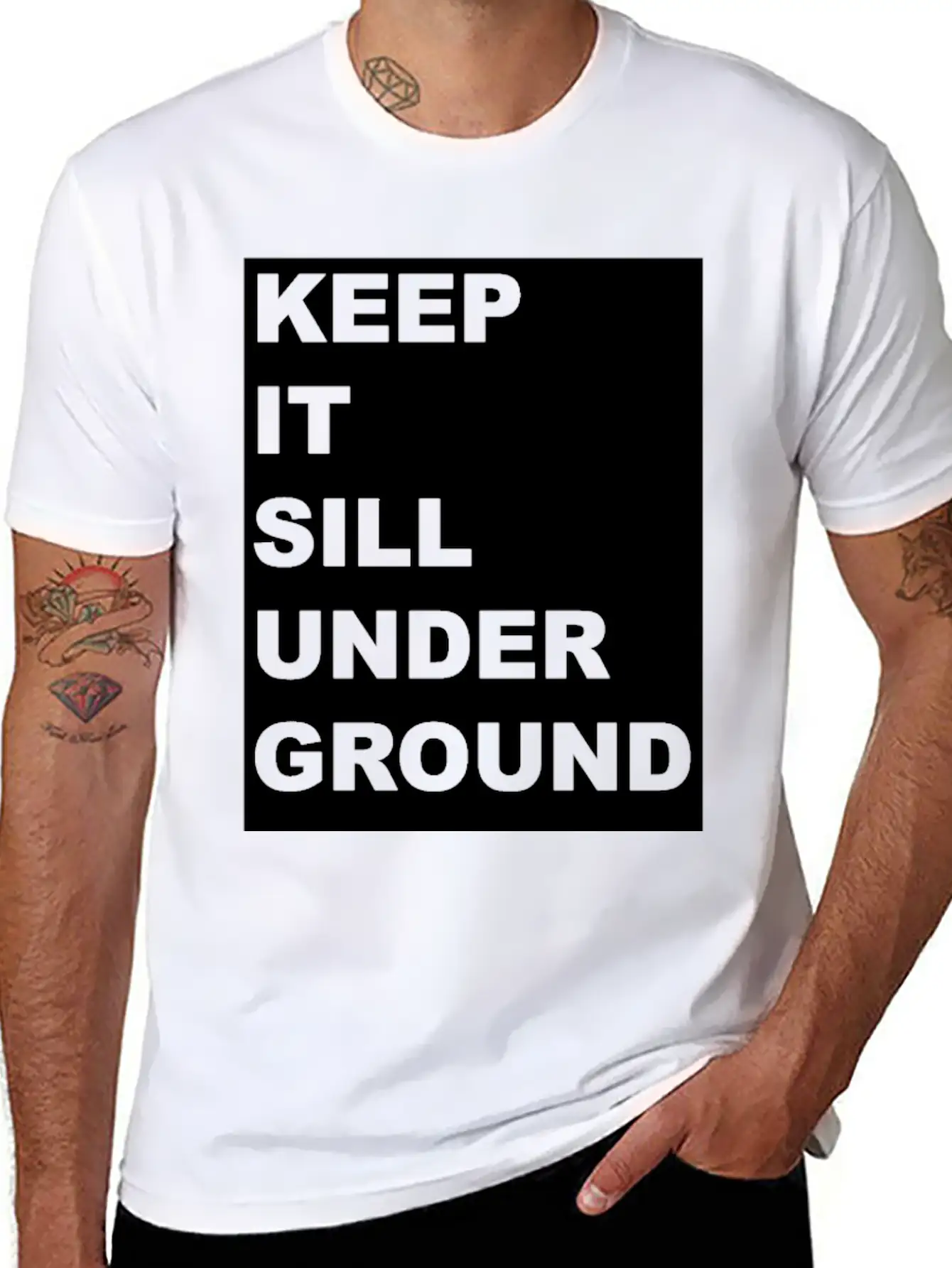 KEEP IT UNDER GROUND Gift Festival Music Techno DJ Stylish Everyday T-Shirt – Unisex Basic Cotton Tee