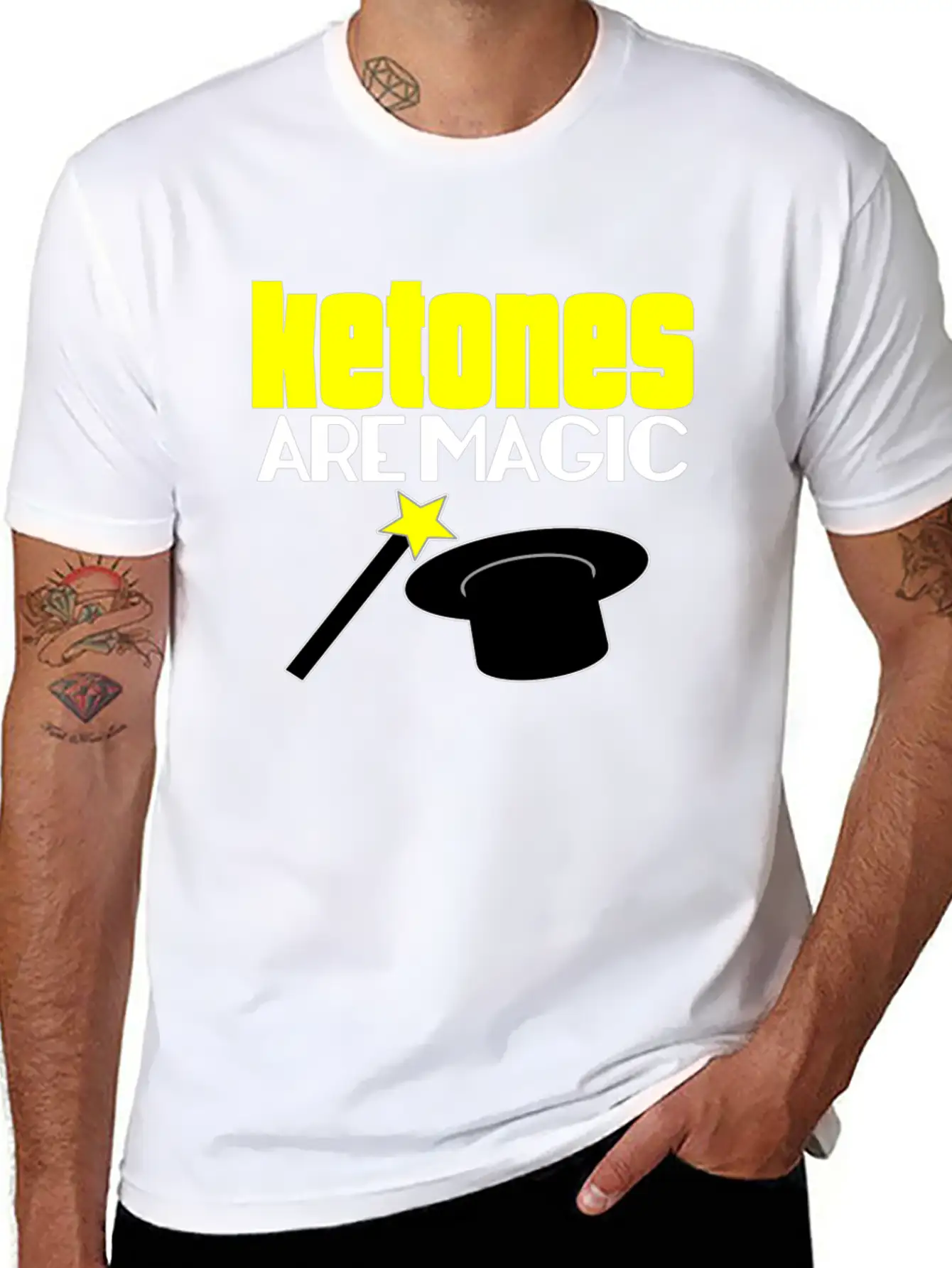 Ketones Are Magic LCHF Keto Diet Low Carb High Fat Stylish Everyday T-Shirt – Unisex Basic Cotton Tee