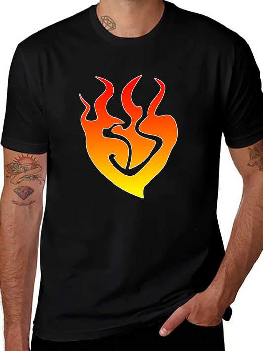 Flame Heart Graphic T-Shirt - Trendy Black Tee