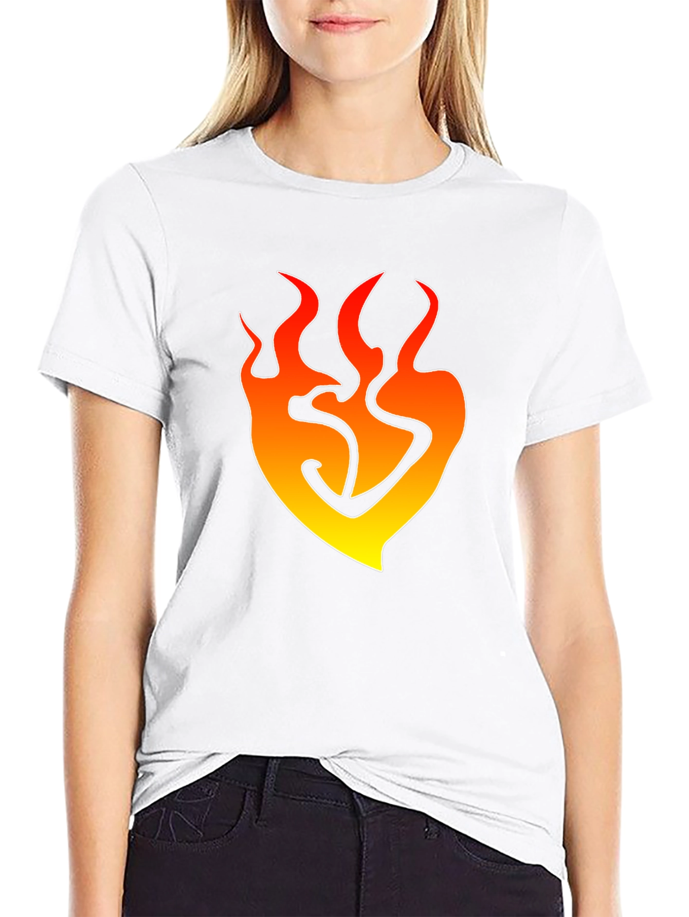 Flame Heart Graphic T-Shirt - Trendy Black Tee