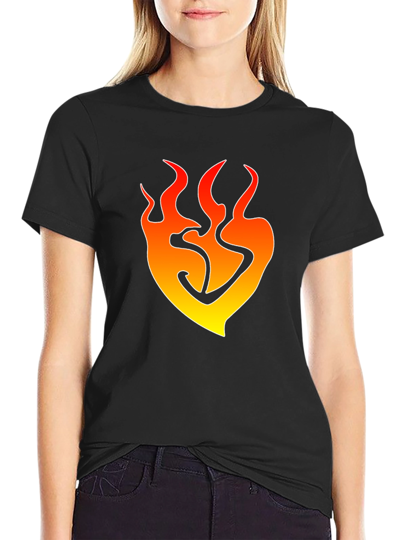 Flame Heart Graphic T-Shirt - Trendy Black Tee