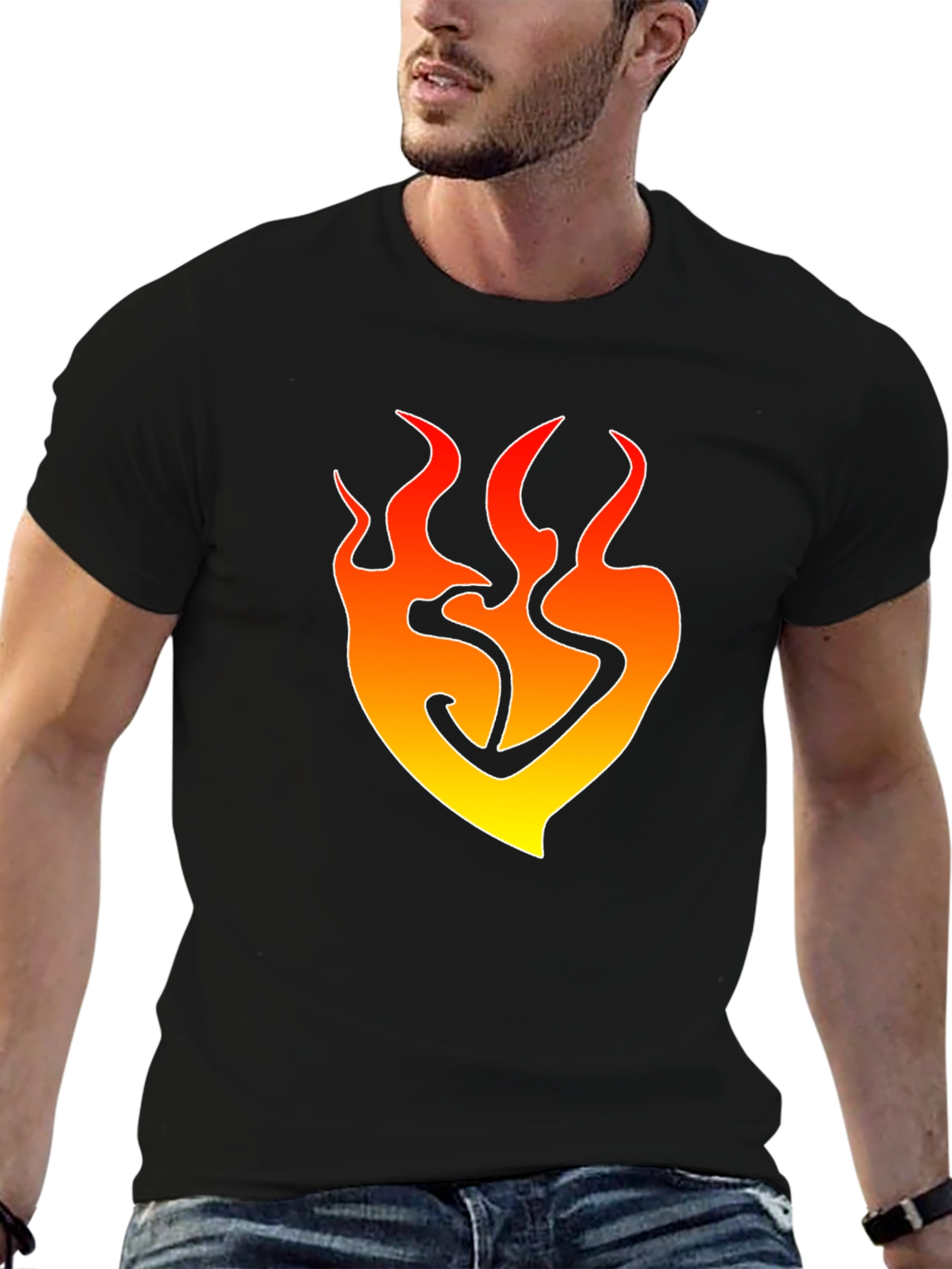 Flame Heart Graphic T-Shirt - Trendy Black Tee