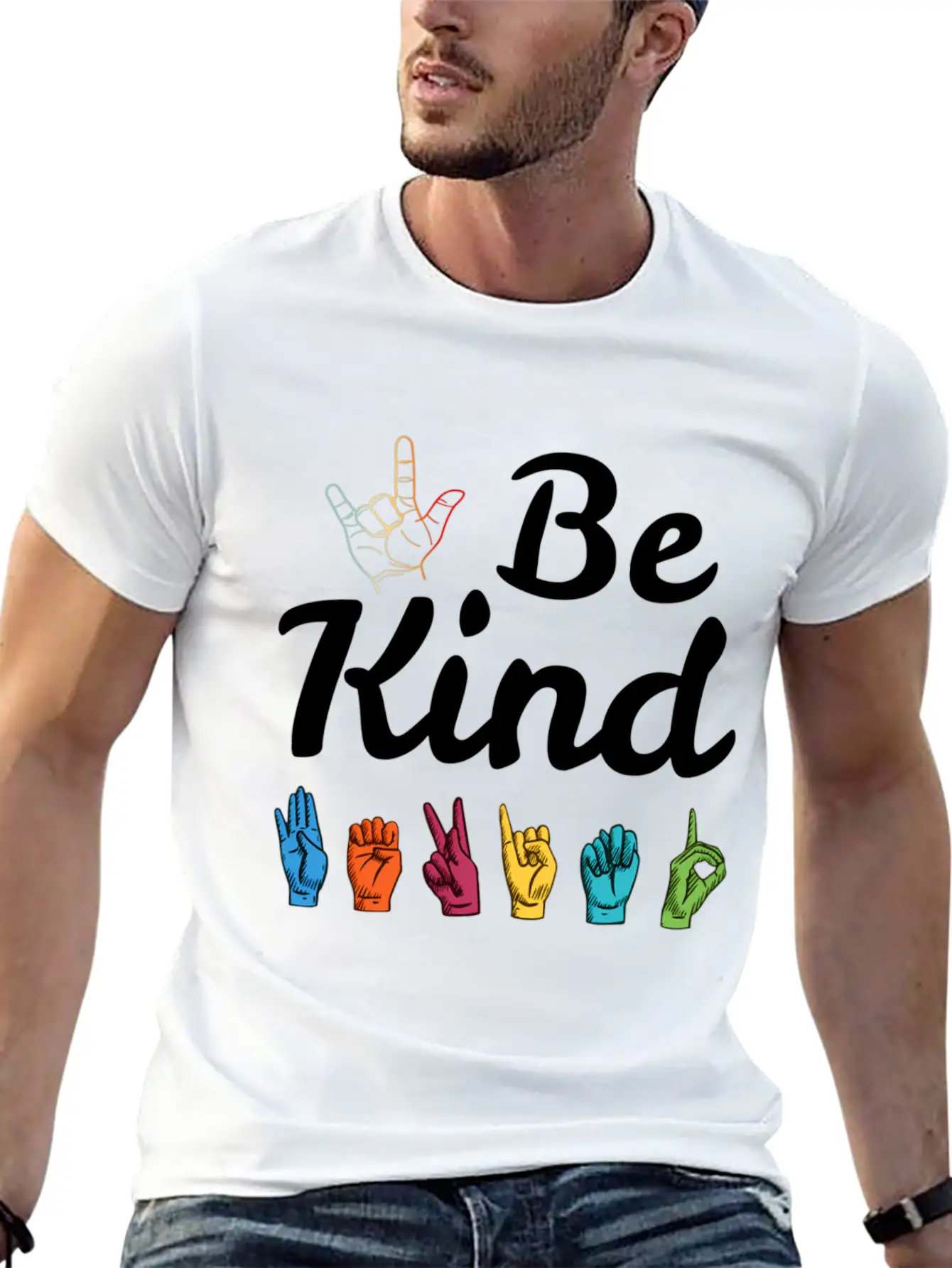 Kindness Asl Sign Language Anti Bullying Teacher Basic Graphic T-Shirt – Daily Comfort In Soft Cotton