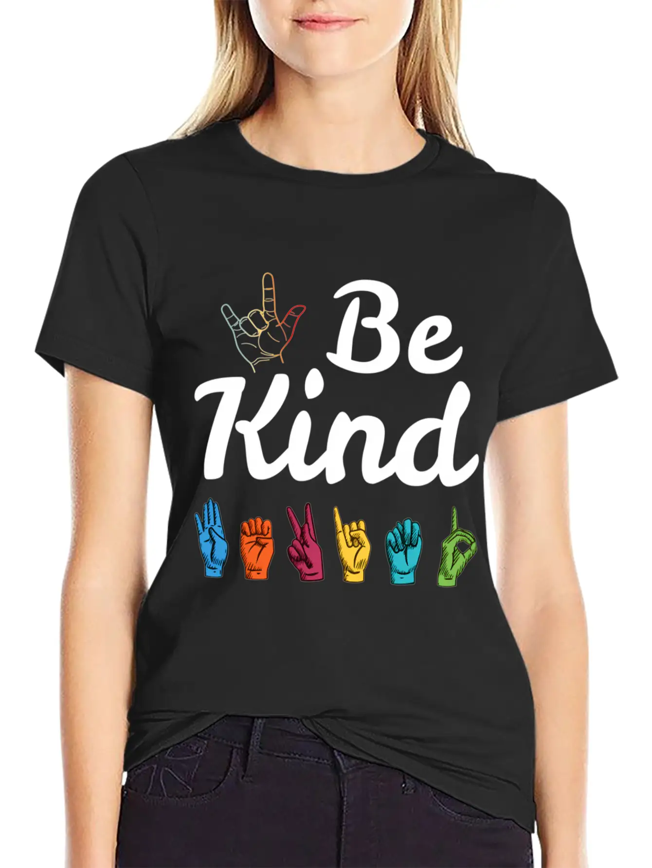 Kindness Asl Sign Language Anti Bullying Teacher Basic Graphic T-Shirt – Daily Comfort In Soft Cotton