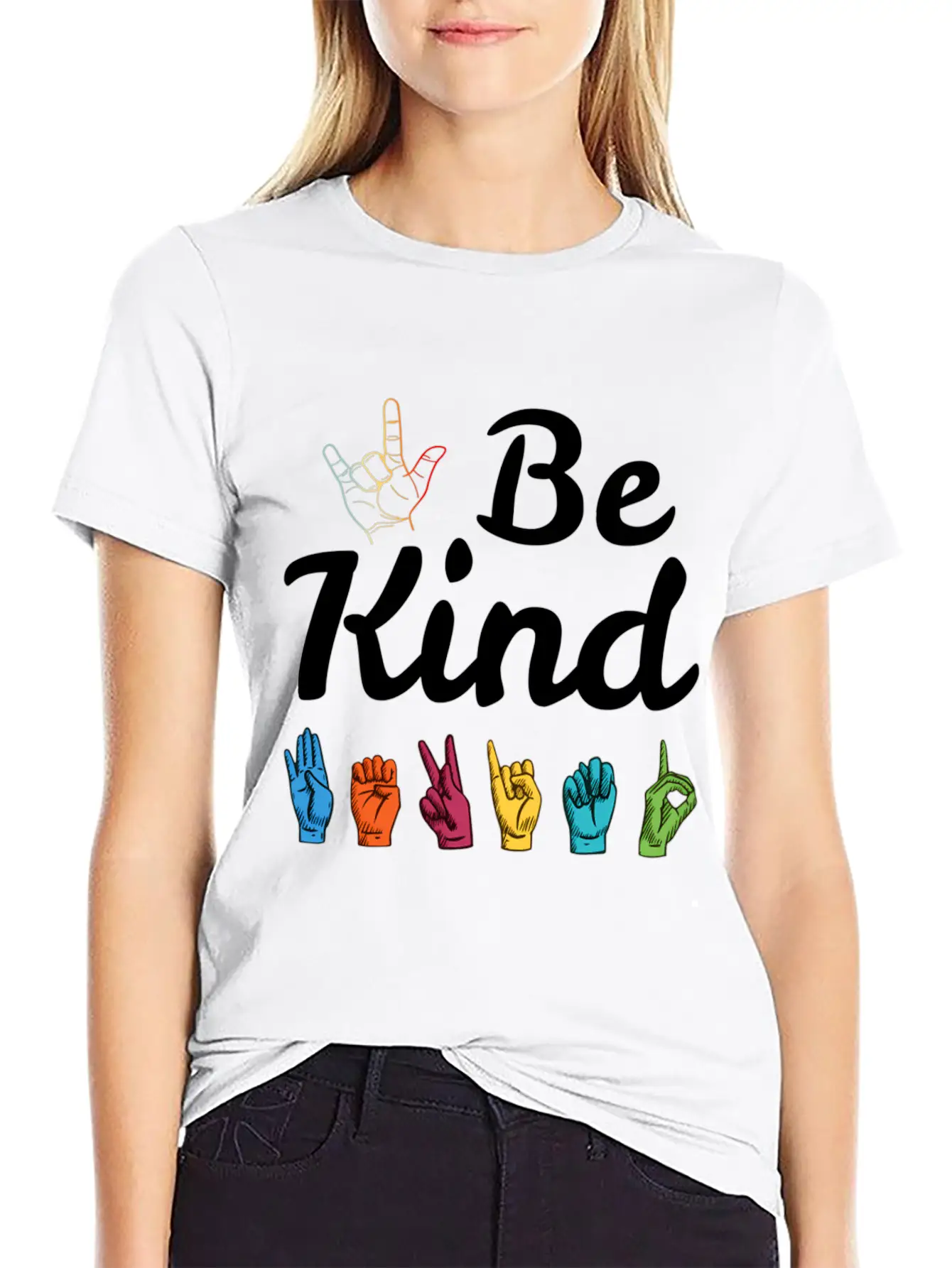 Kindness Asl Sign Language Anti Bullying Teacher Basic Graphic T-Shirt – Daily Comfort In Soft Cotton