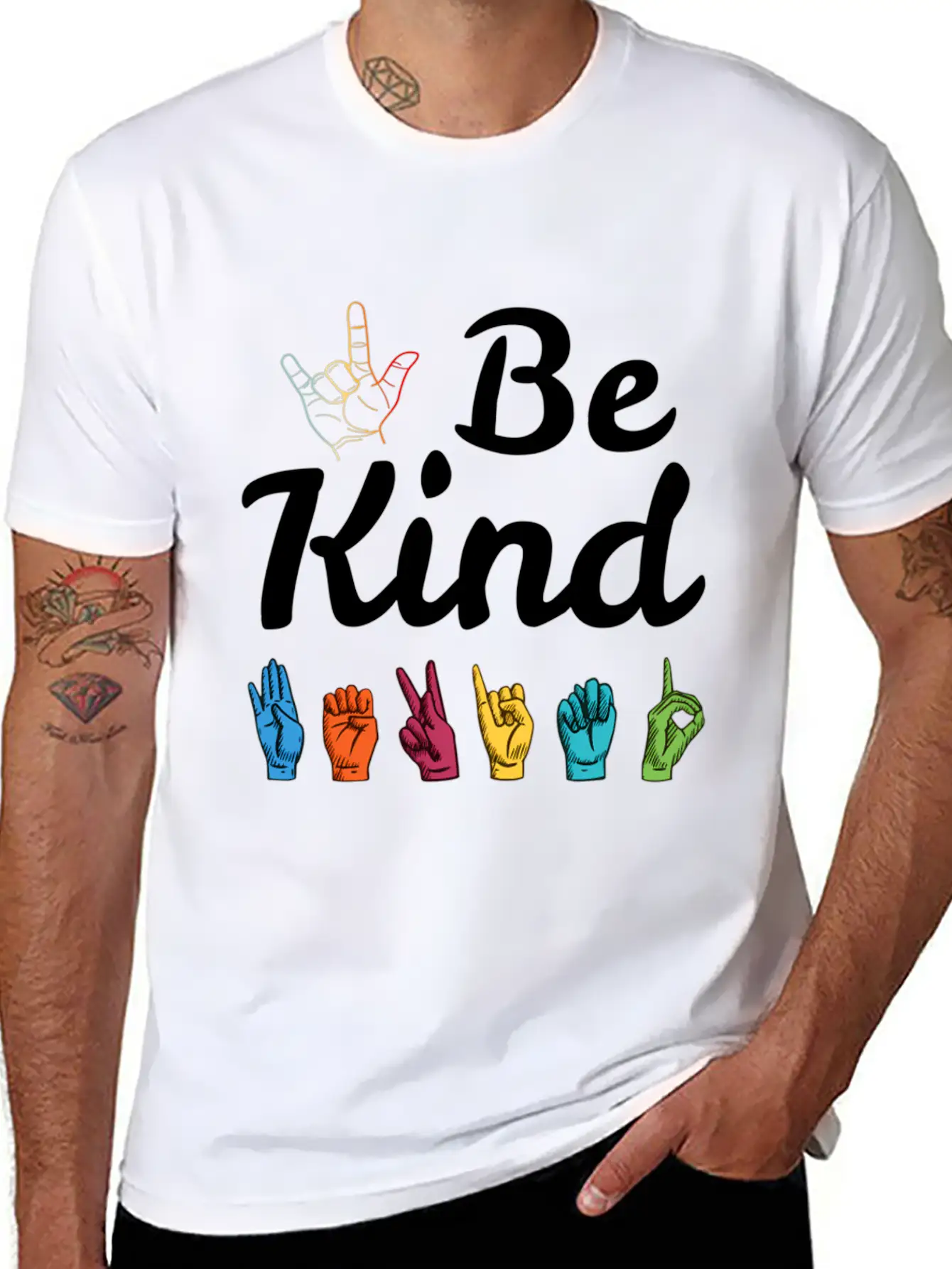 Kindness Asl Sign Language Anti Bullying Teacher Basic Graphic T-Shirt – Daily Comfort In Soft Cotton