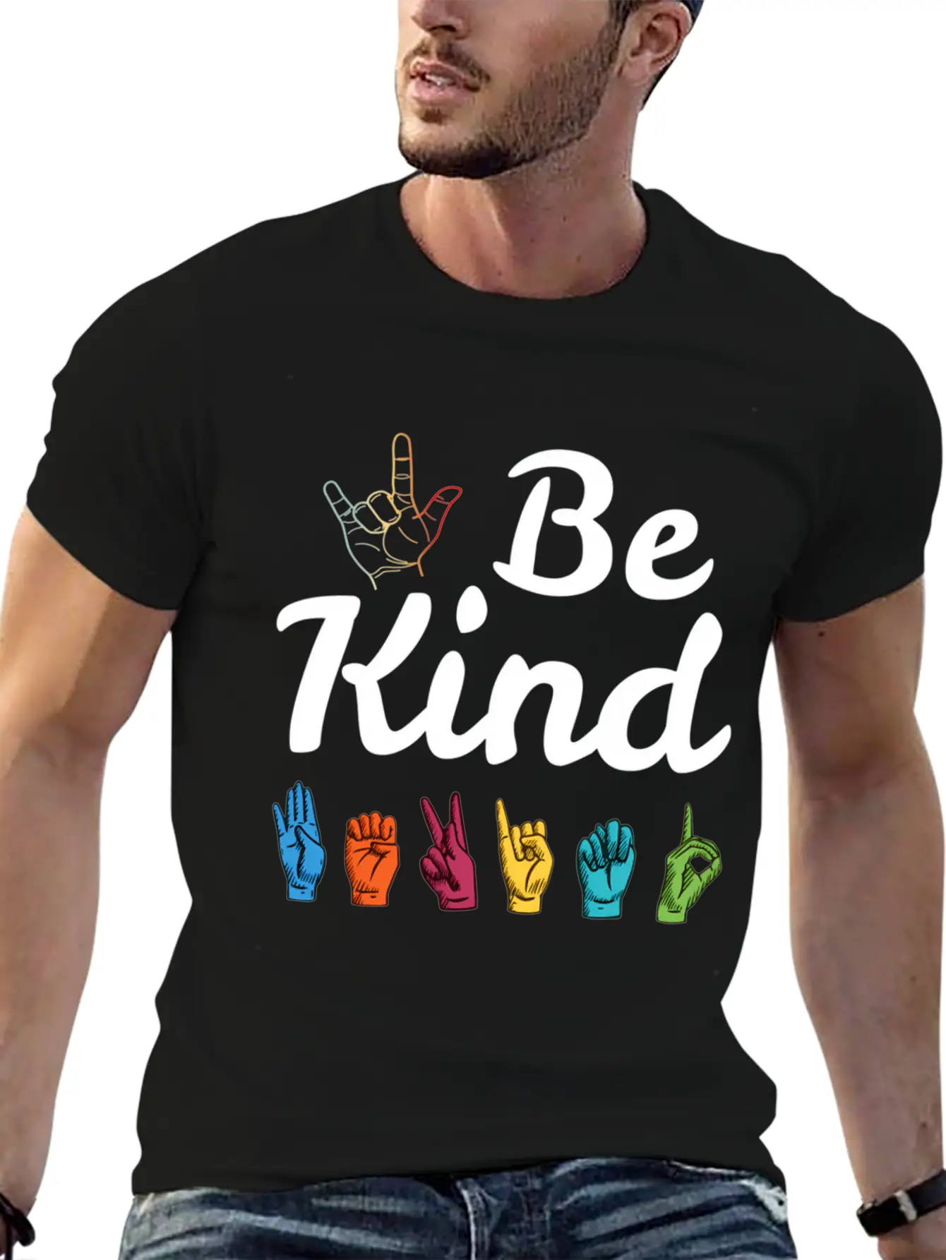 Kindness Asl Sign Language Anti Bullying Teacher Basic Graphic T-Shirt – Daily Comfort In Soft Cotton