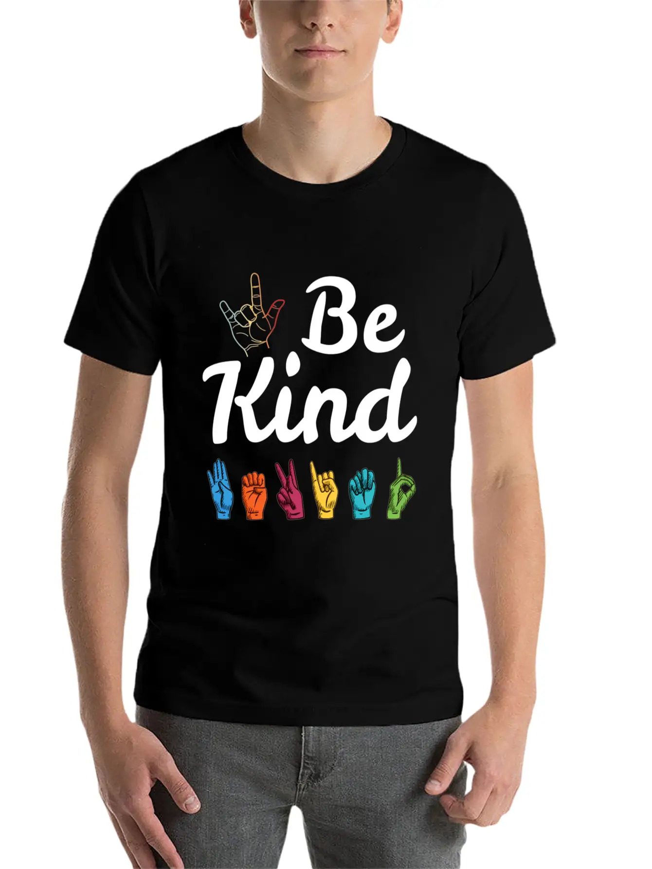 Kindness Asl Sign Language Anti Bullying Teacher Basic Graphic T-Shirt – Daily Comfort In Soft Cotton
