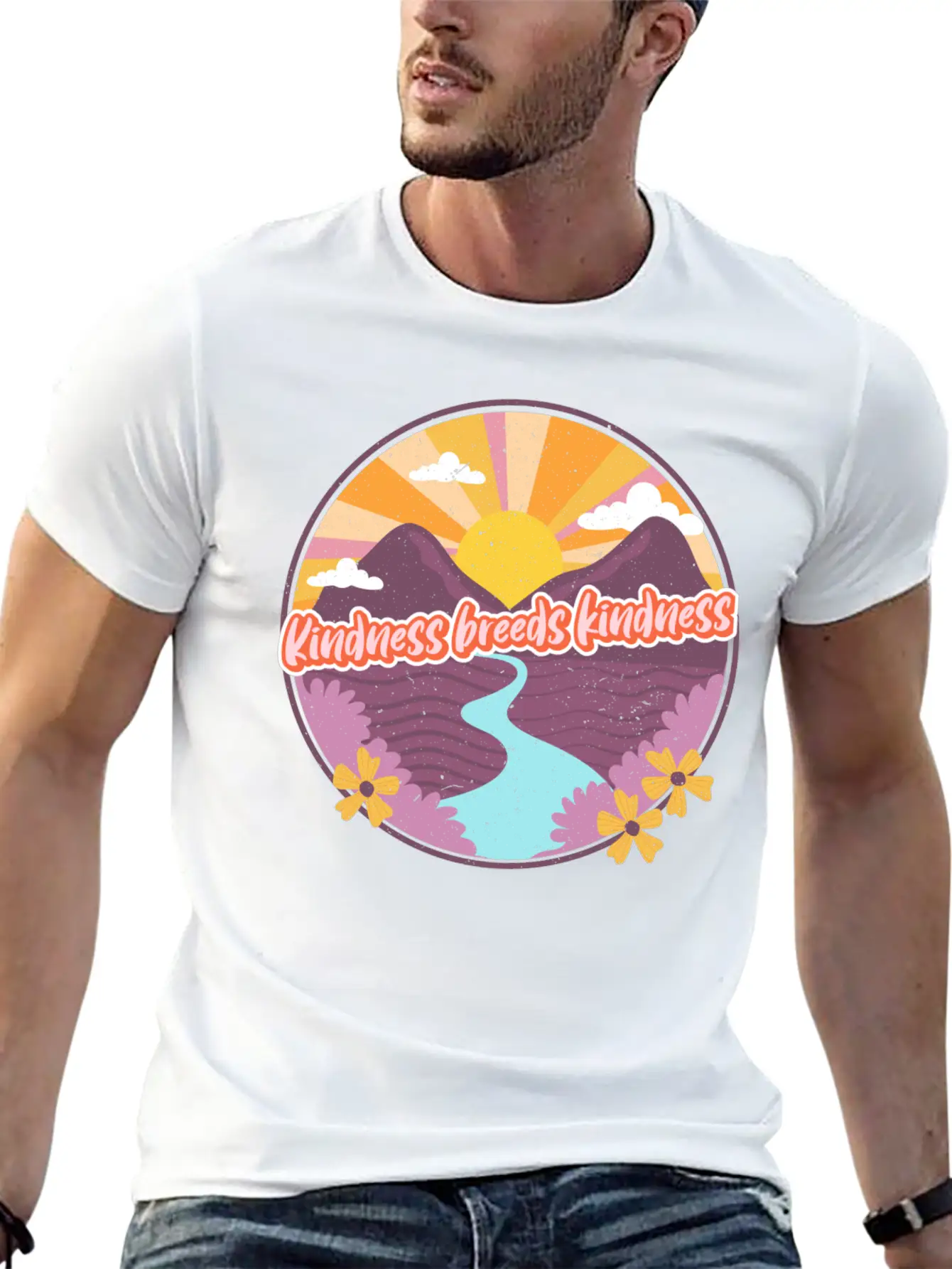 Kindness Breeds Kindness Art Frame Start The Wave Unisex Short Sleeve Soft Cotton T-Shirt – Casual Everyday Wear