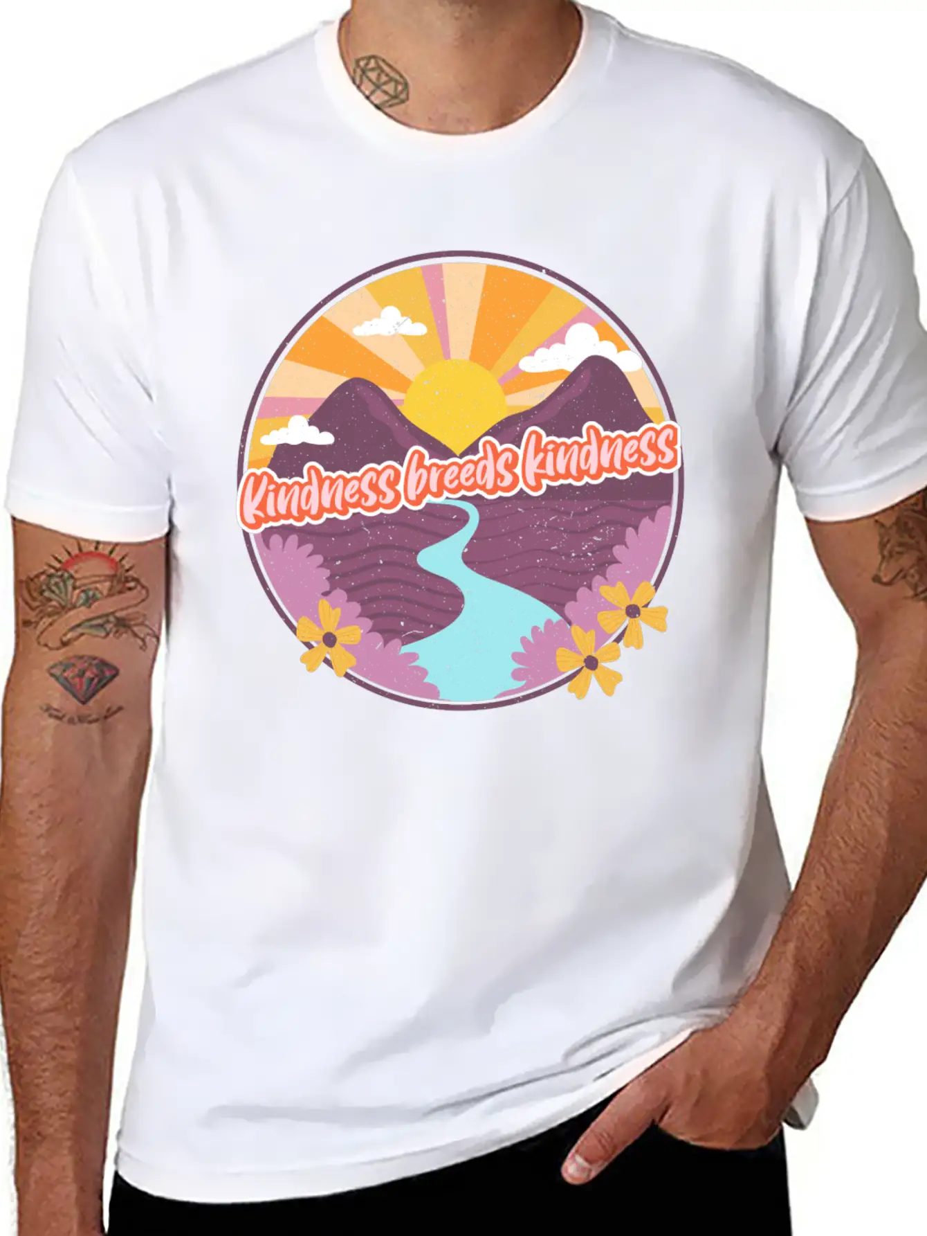 Kindness Breeds Kindness Art Frame Start The Wave Unisex Short Sleeve Soft Cotton T-Shirt – Casual Everyday Wear