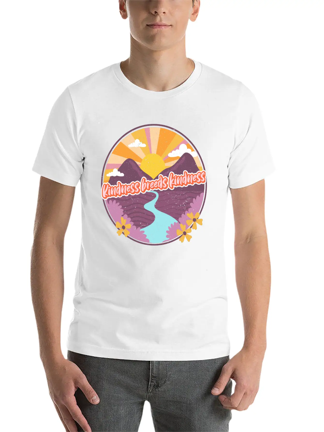 Kindness Breeds Kindness Art Frame Start The Wave Unisex Short Sleeve Soft Cotton T-Shirt – Casual Everyday Wear