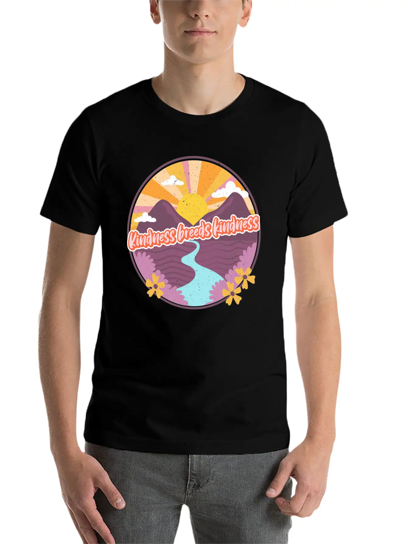 Kindness Breeds Kindness Art Frame Start The Wave Unisex Short Sleeve Soft Cotton T-Shirt – Casual Everyday Wear