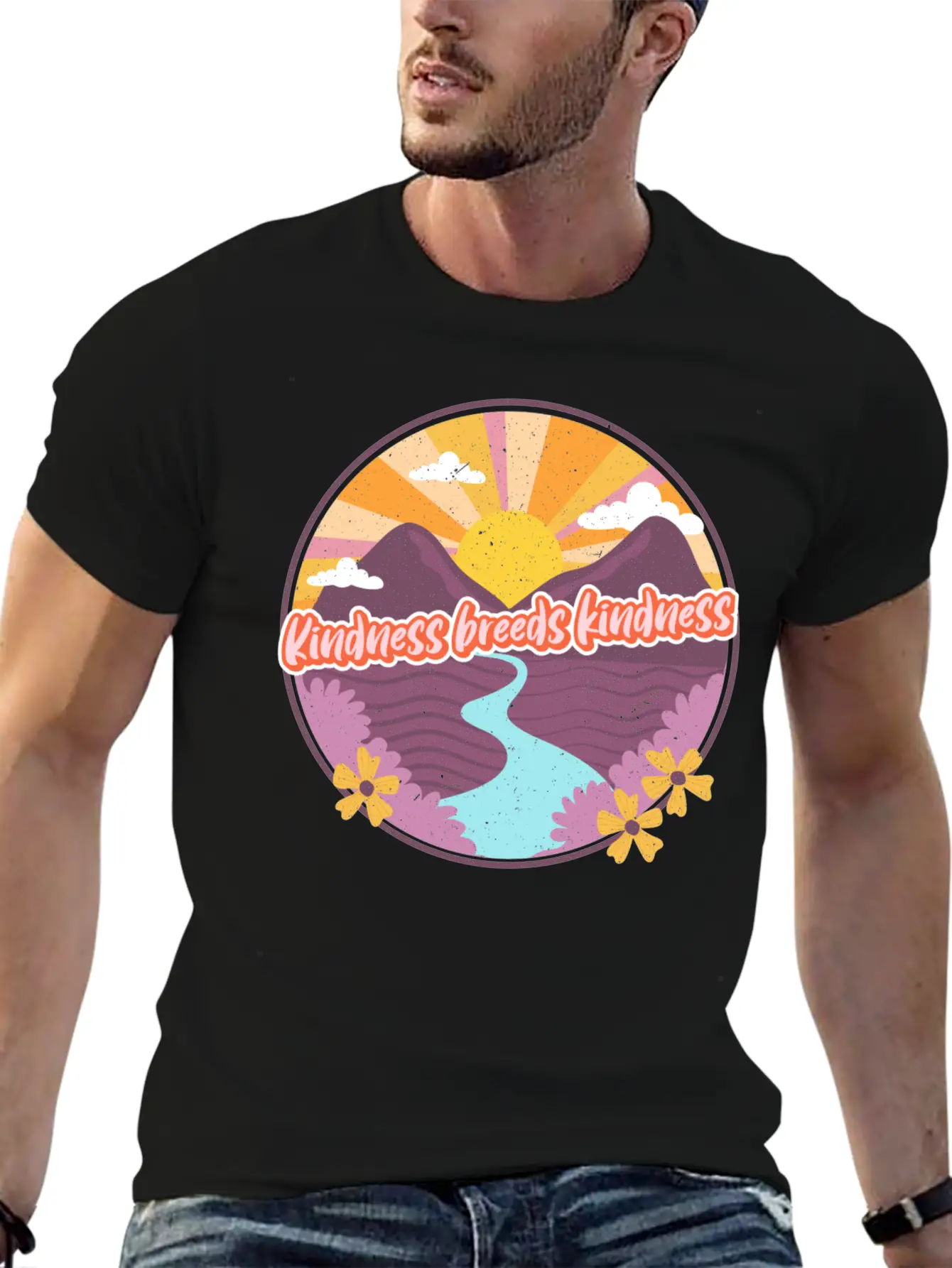 Kindness Breeds Kindness Art Frame Start The Wave Unisex Short Sleeve Soft Cotton T-Shirt – Casual Everyday Wear