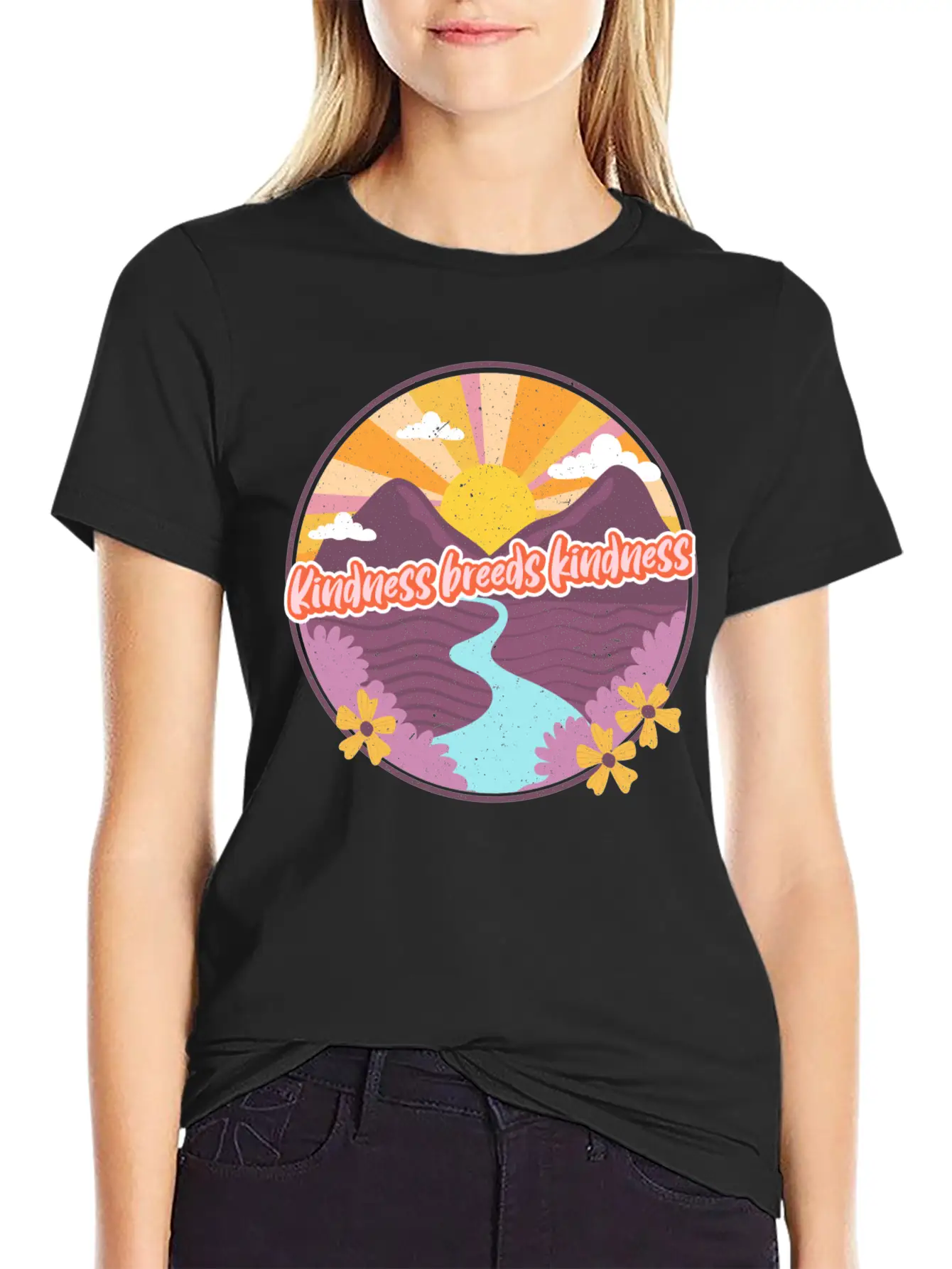 Kindness Breeds Kindness Art Frame Start The Wave Unisex Short Sleeve Soft Cotton T-Shirt – Casual Everyday Wear