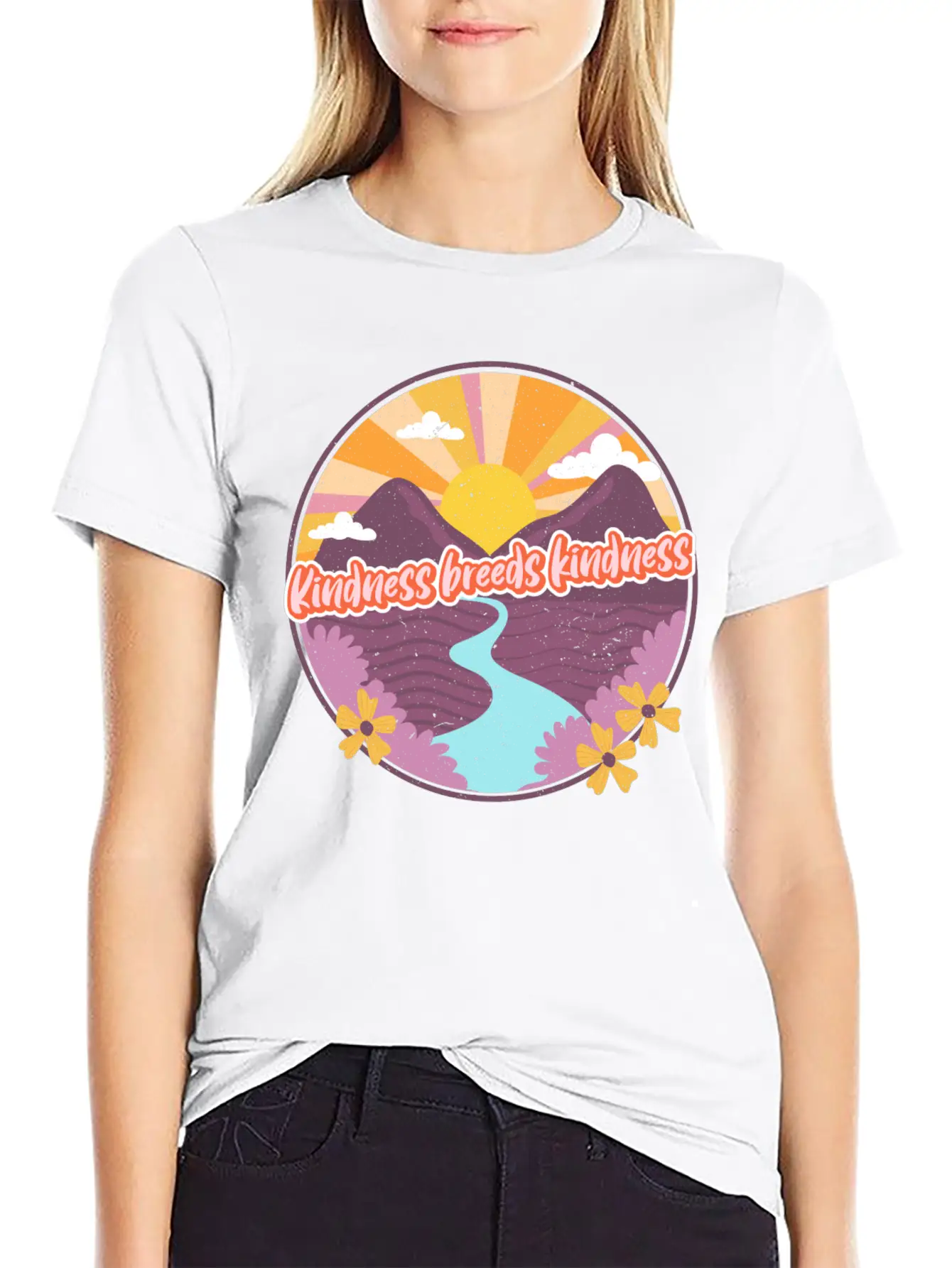 Kindness Breeds Kindness Art Frame Start The Wave Unisex Short Sleeve Soft Cotton T-Shirt – Casual Everyday Wear