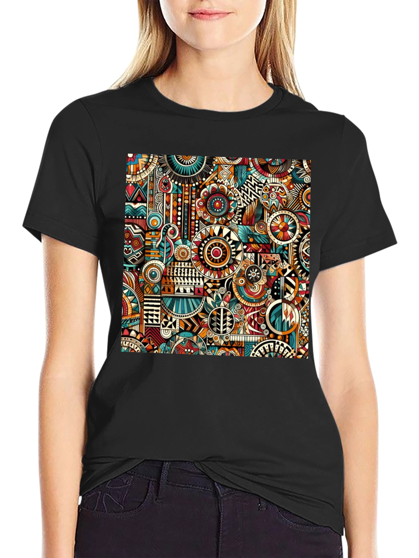 Abstract Tribal Print Mens Black T-Shirt