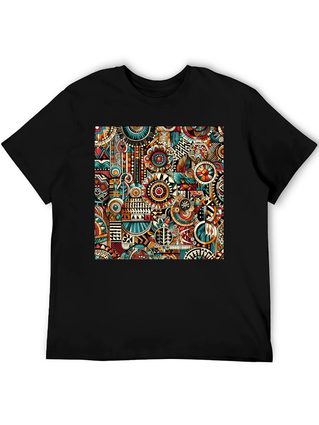 Abstract Tribal Print Mens Black T-Shirt