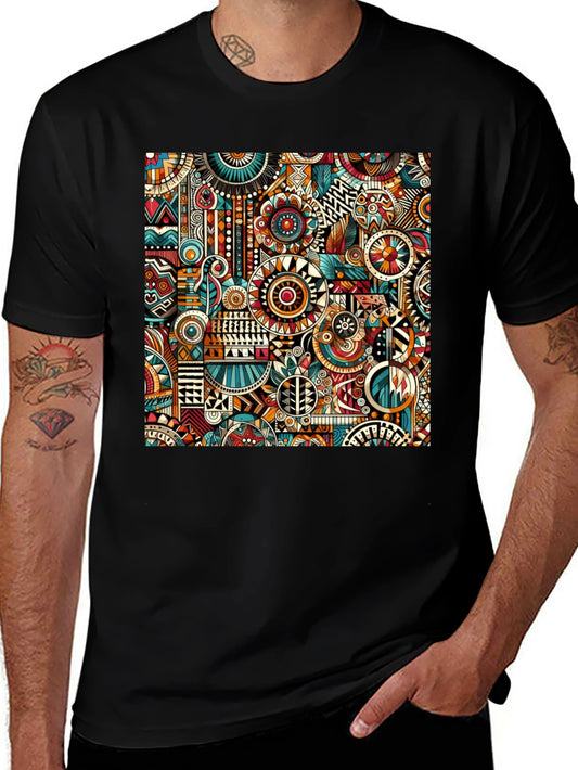 Abstract Tribal Print Mens Black T-Shirt