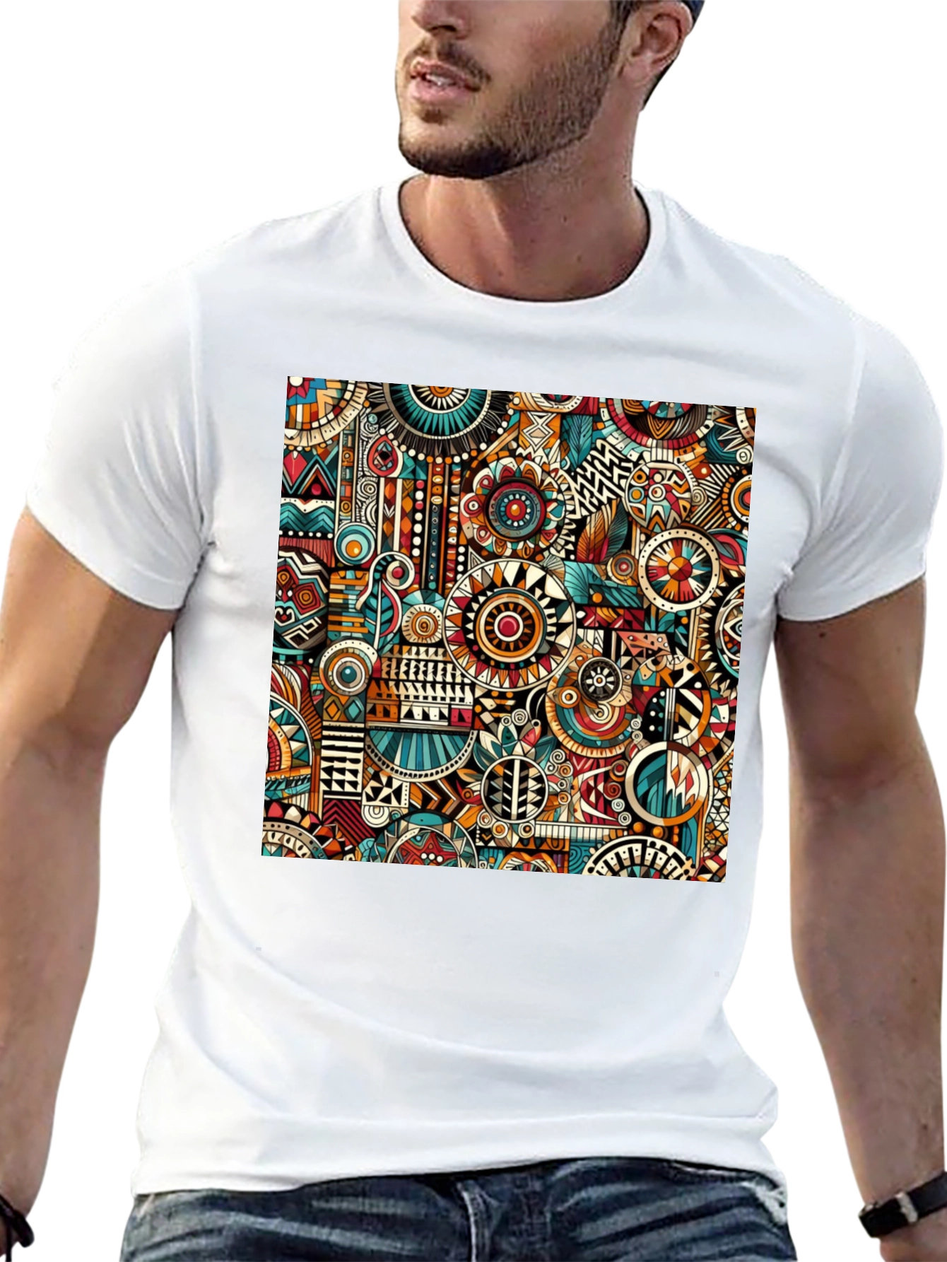 Abstract Tribal Print Mens Black T-Shirt