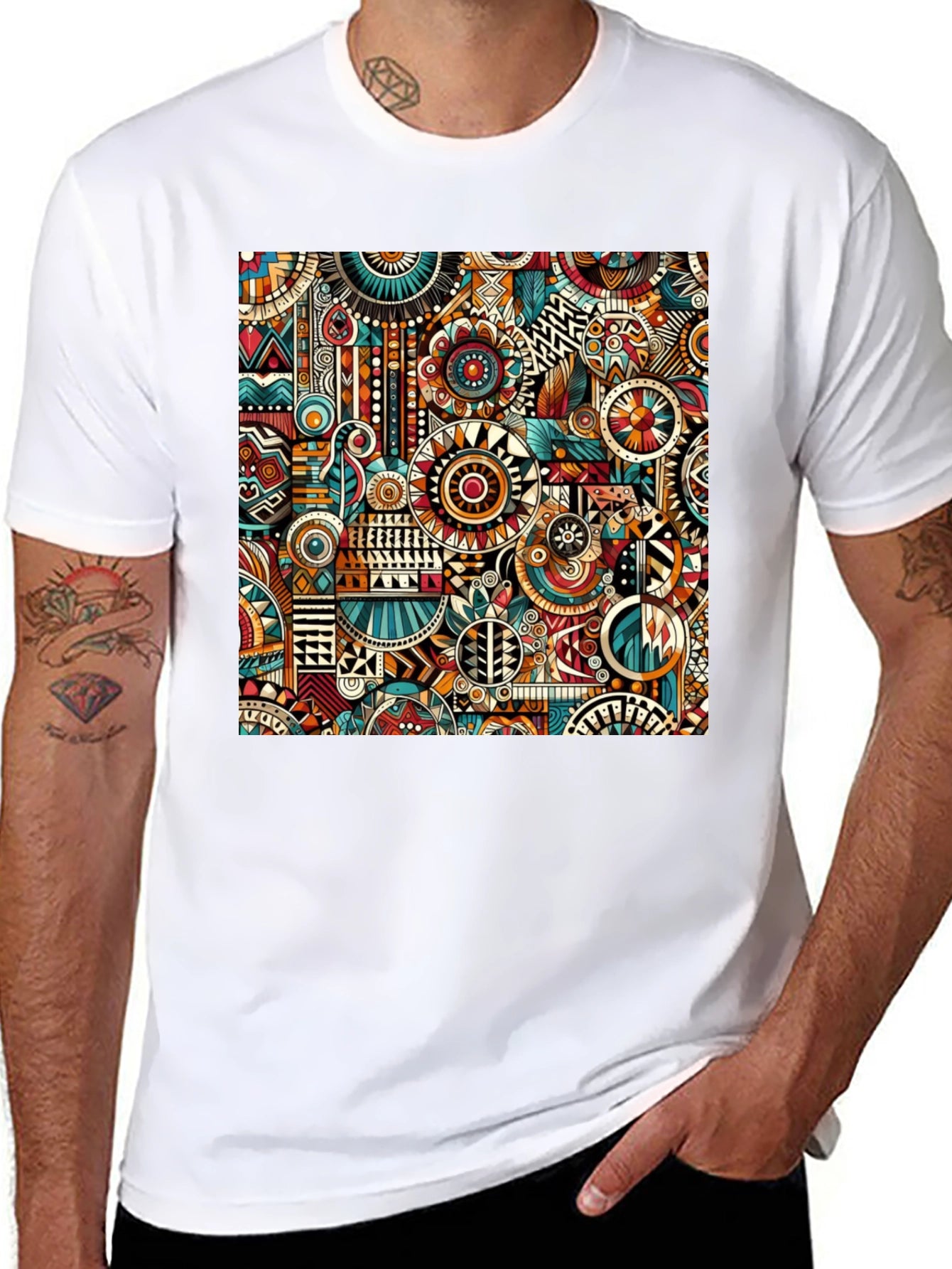 Abstract Tribal Print Mens Black T-Shirt