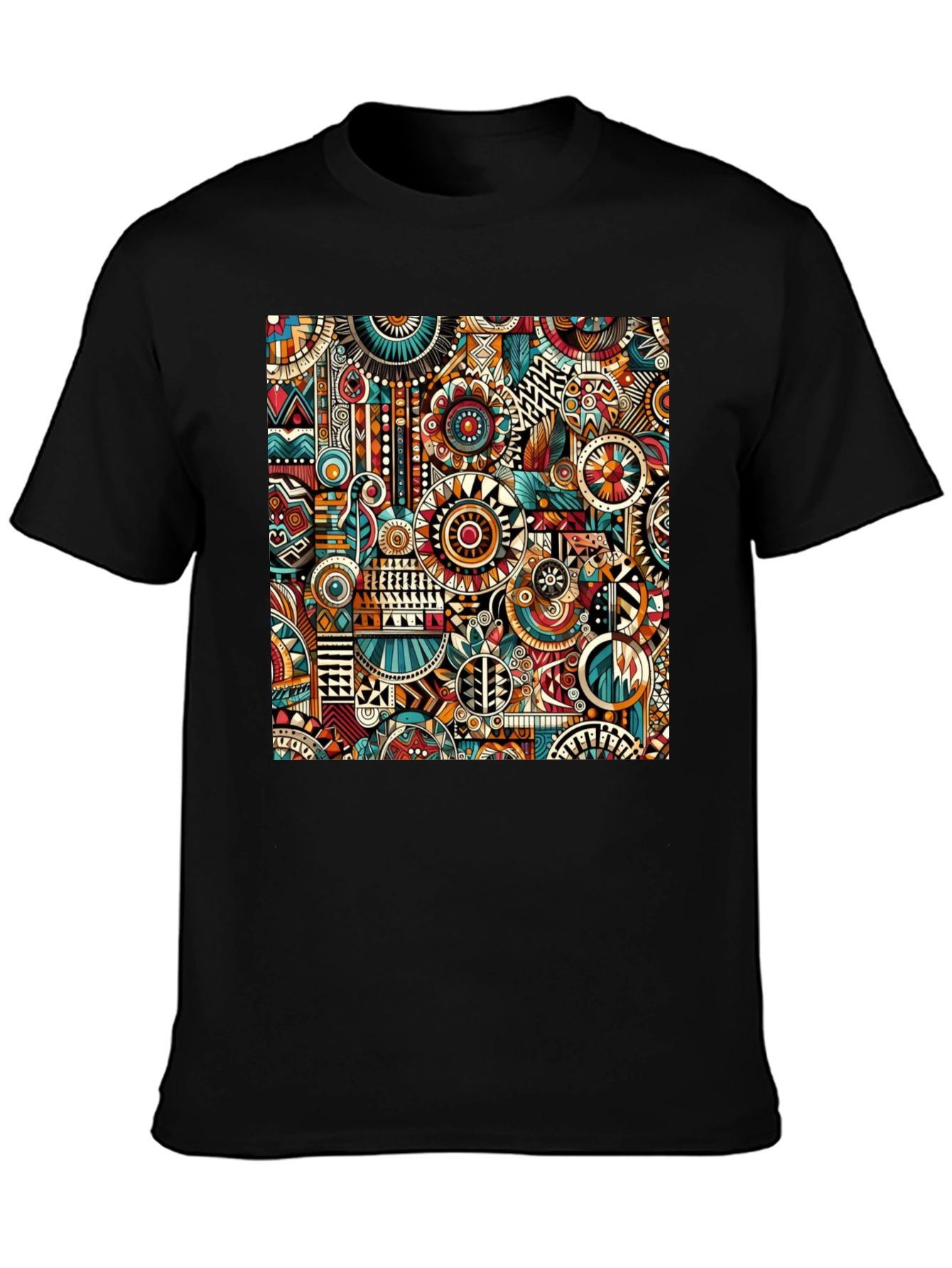Abstract Tribal Print Mens Black T-Shirt