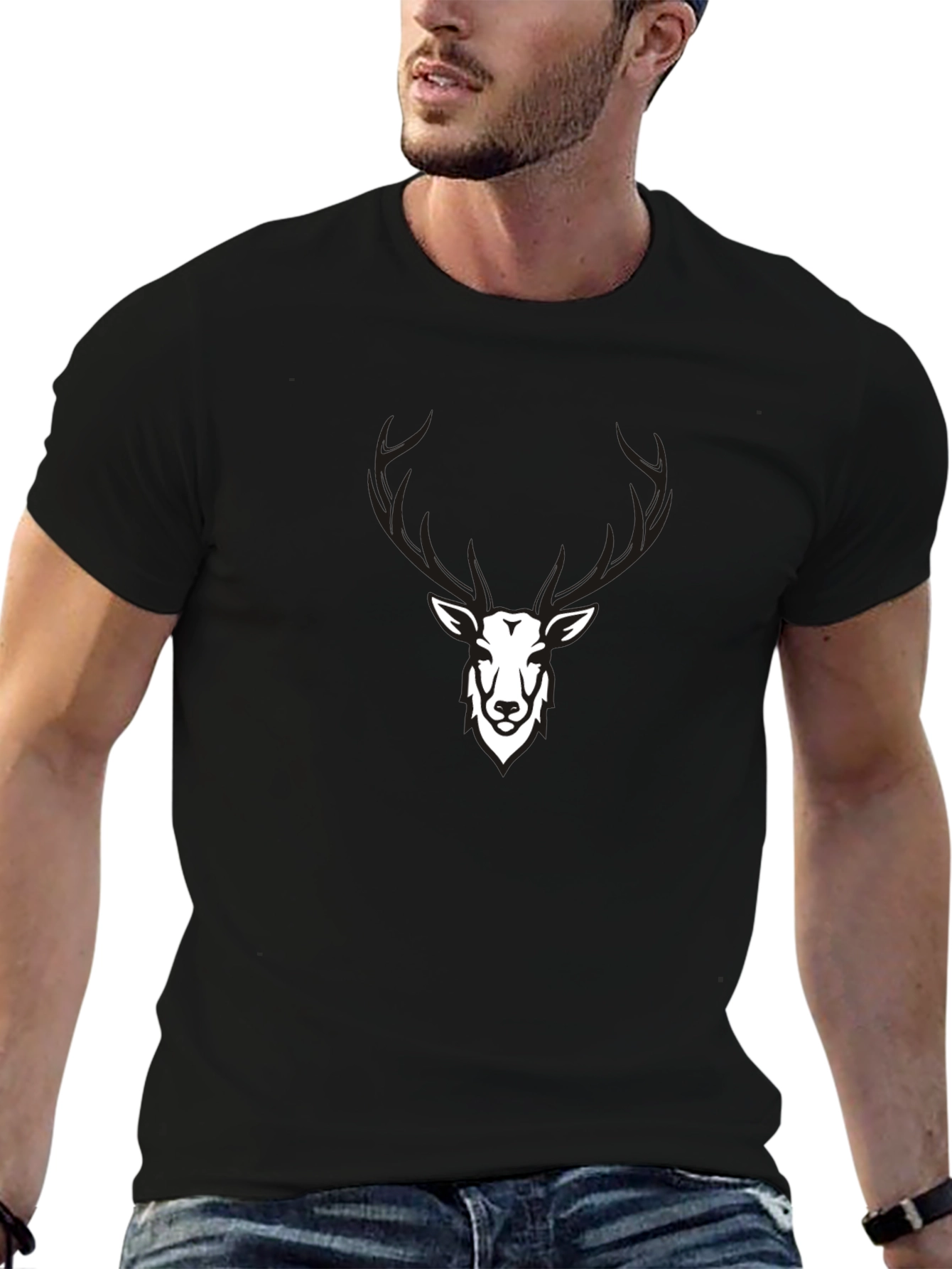 Mens Black Deer Graphic T-Shirt