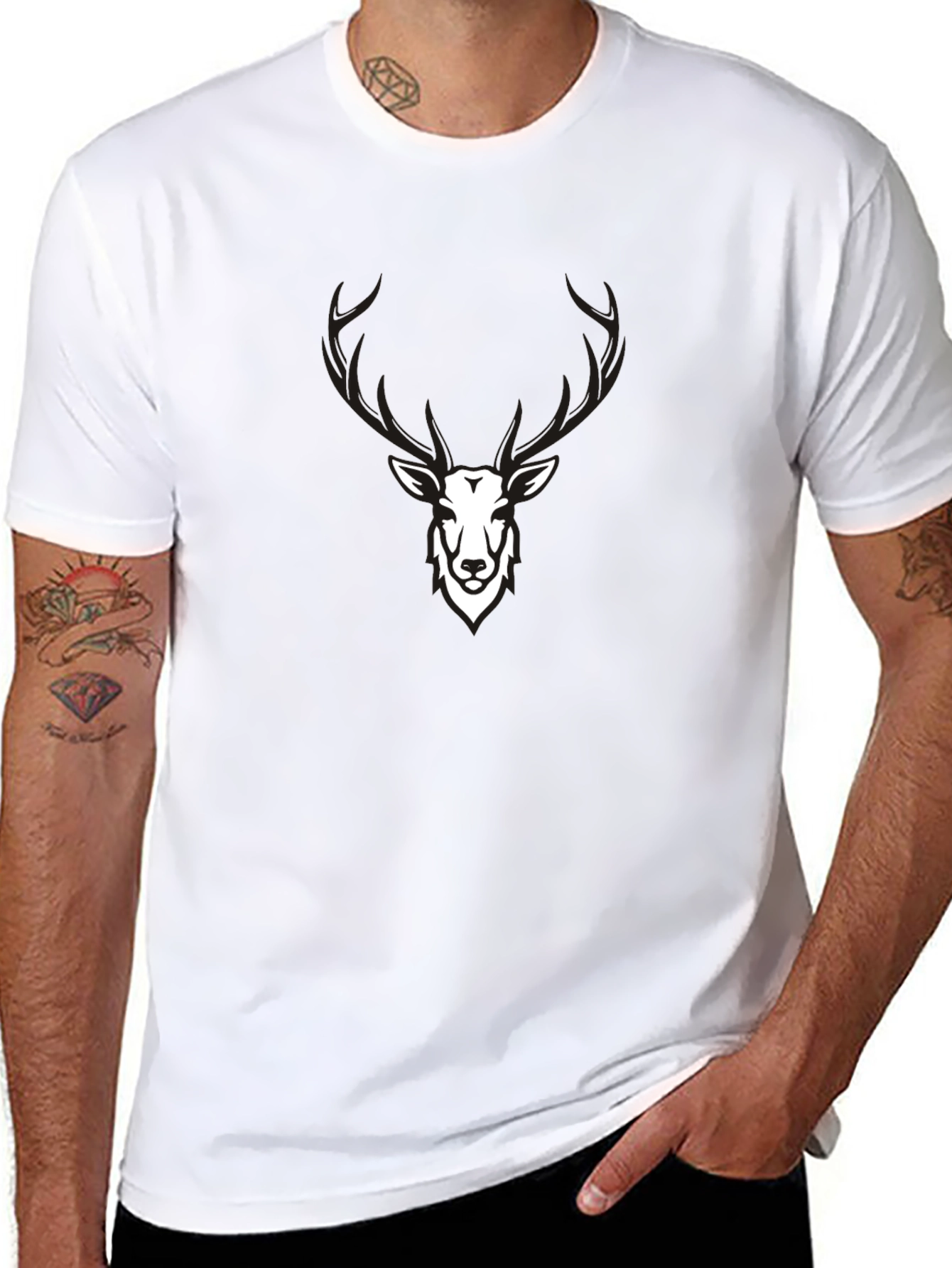 Mens Black Deer Graphic T-Shirt