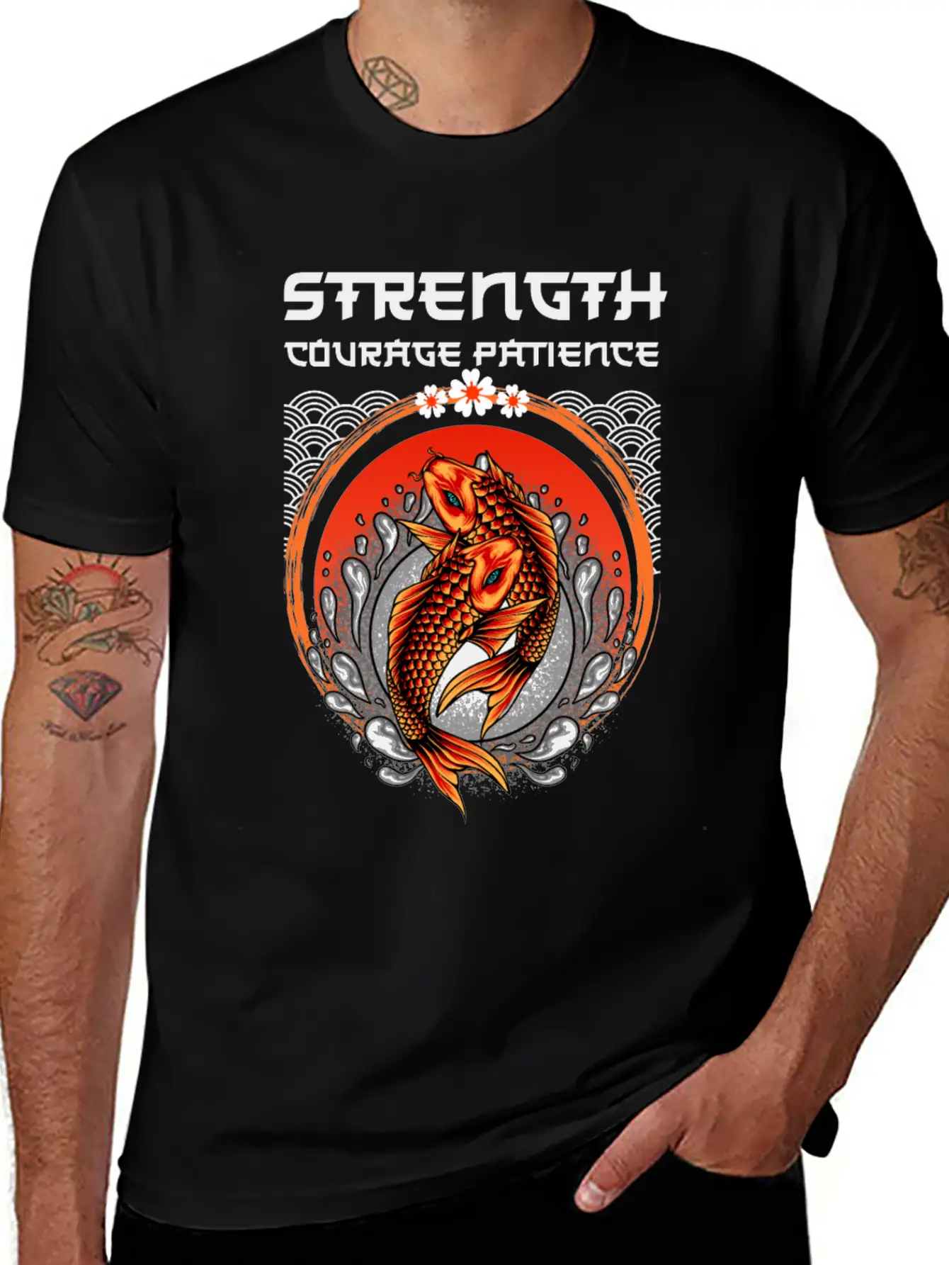 Koi Fish Japanese Art Strength Courage Patience Timeless Short Sleeve Tee – Comfy And Minimalist Design