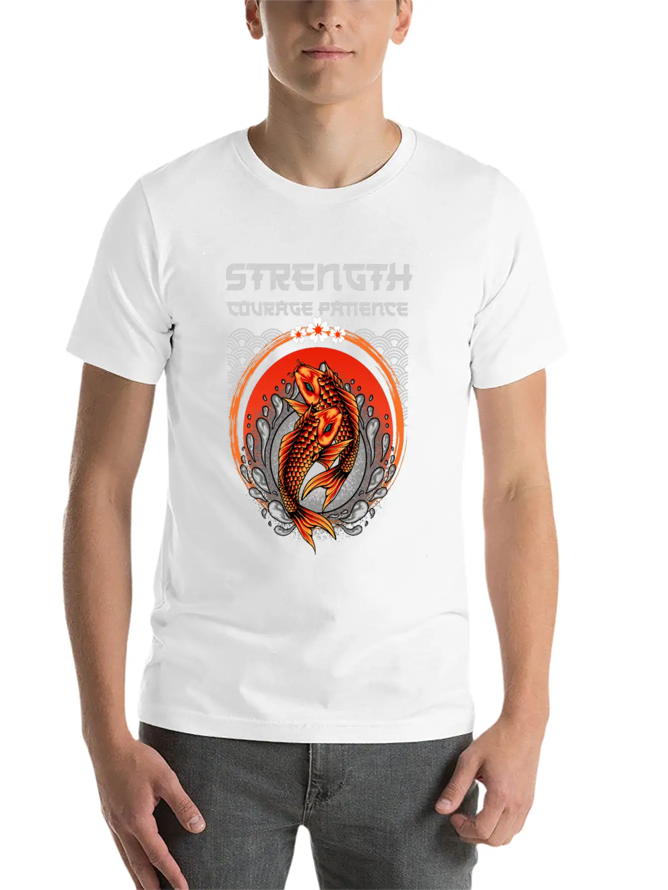 Koi Fish Japanese Art Strength Courage Patience Timeless Short Sleeve Tee – Comfy And Minimalist Design