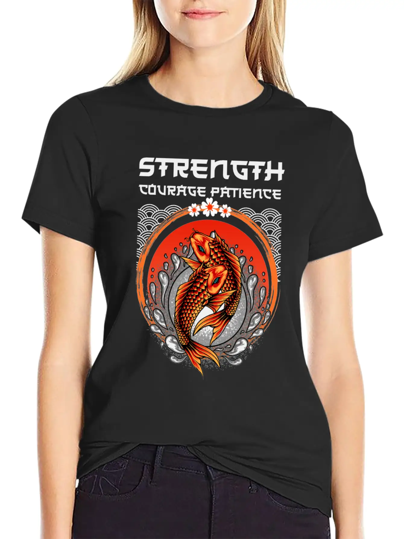 Koi Fish Japanese Art Strength Courage Patience Timeless Short Sleeve Tee – Comfy And Minimalist Design
