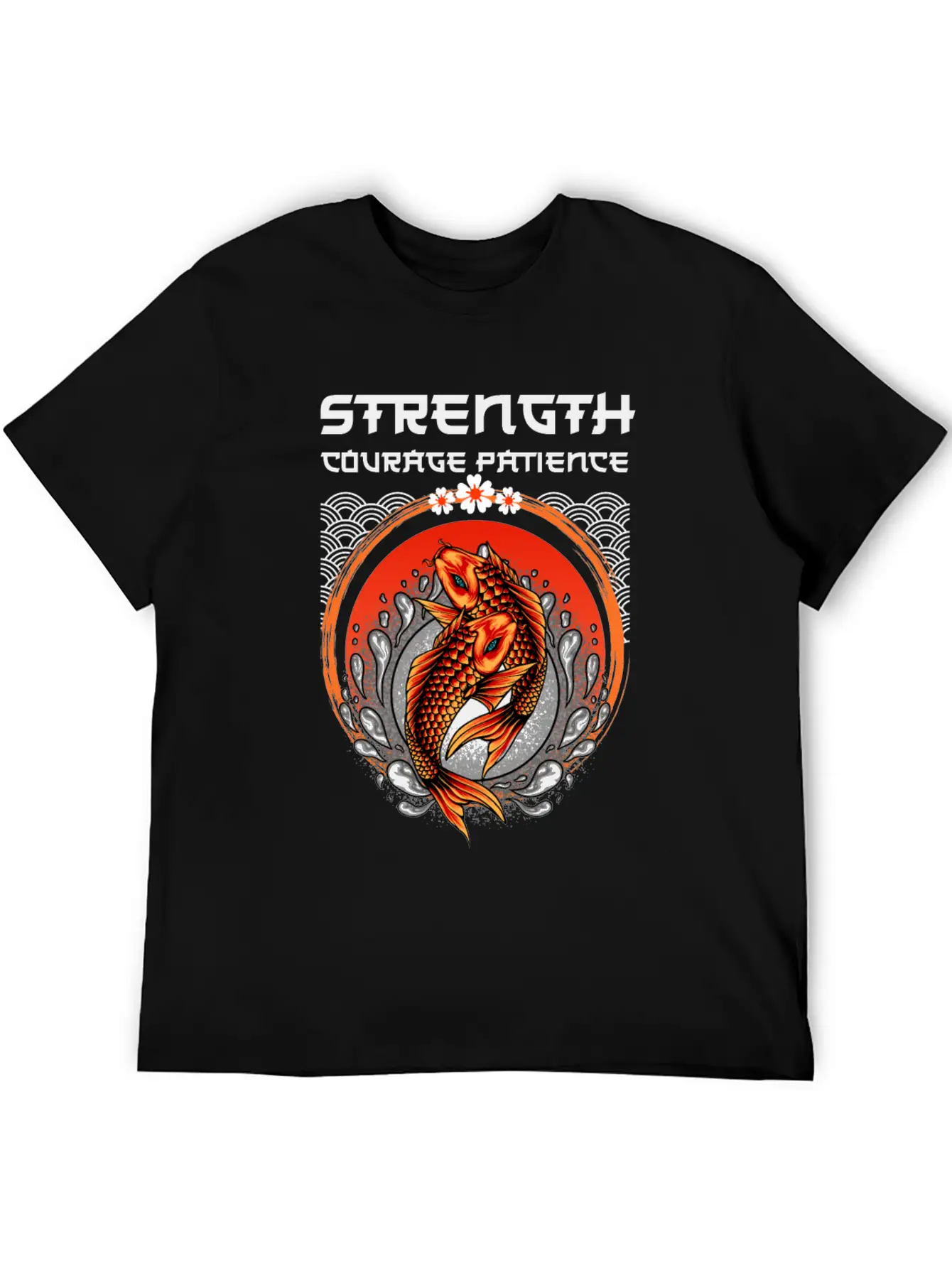 Koi Fish Japanese Art Strength Courage Patience Timeless Short Sleeve Tee – Comfy And Minimalist Design