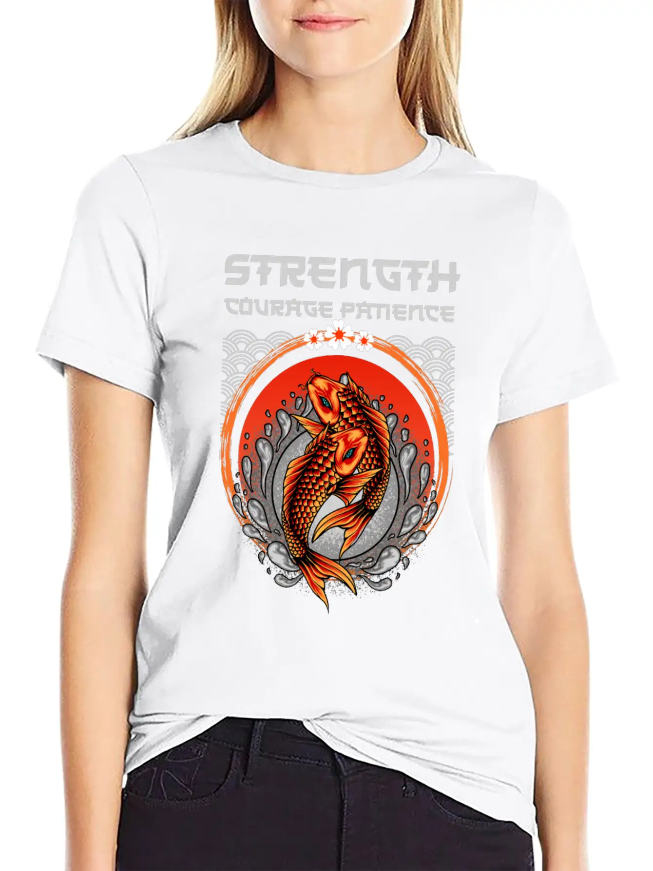 Koi Fish Japanese Art Strength Courage Patience Timeless Short Sleeve Tee – Comfy And Minimalist Design