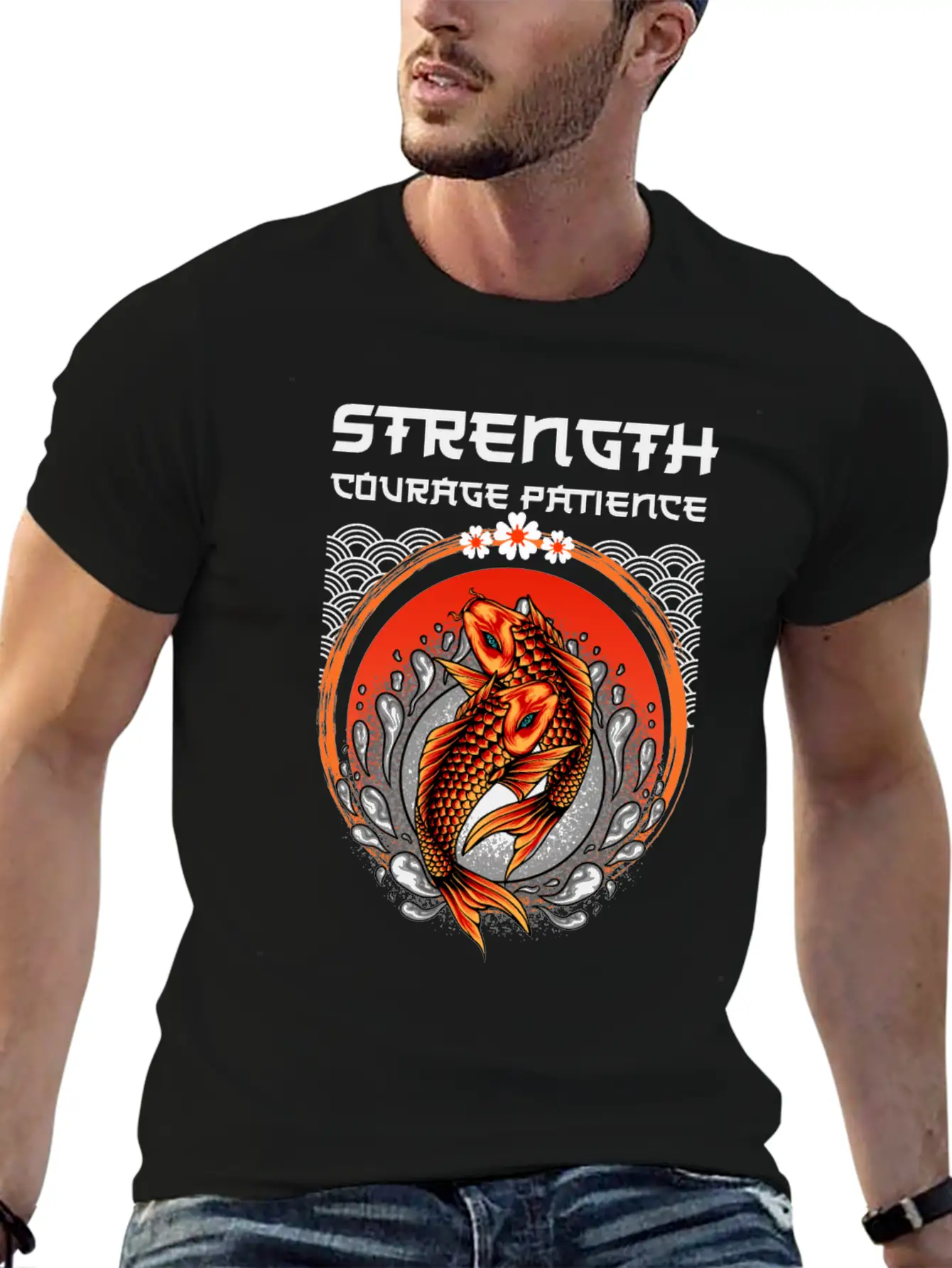 Koi Fish Japanese Art Strength Courage Patience Timeless Short Sleeve Tee – Comfy And Minimalist Design