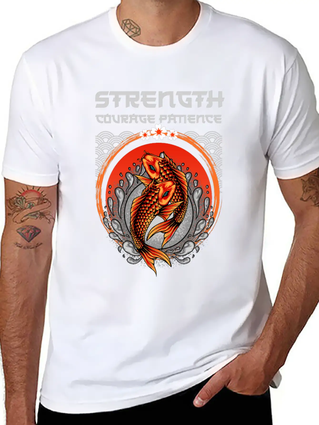 Koi Fish Japanese Art Strength Courage Patience Timeless Short Sleeve Tee – Comfy And Minimalist Design