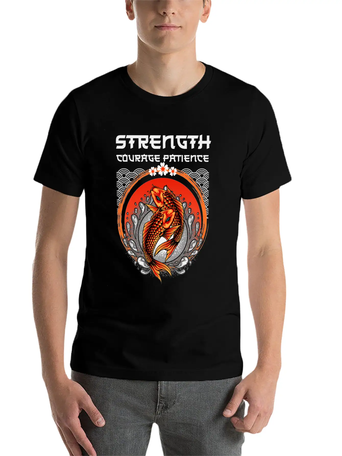Koi Fish Japanese Art Strength Courage Patience Timeless Short Sleeve Tee – Comfy And Minimalist Design