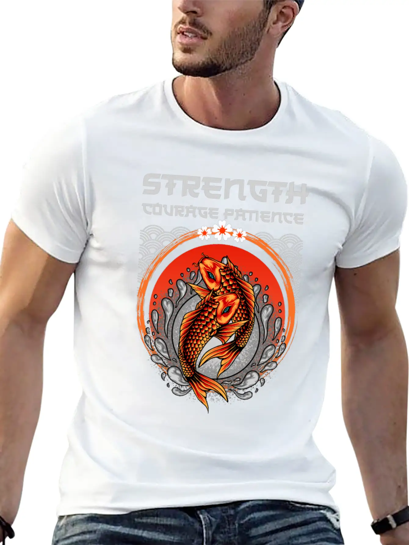 Koi Fish Japanese Art Strength Courage Patience Timeless Short Sleeve Tee – Comfy And Minimalist Design