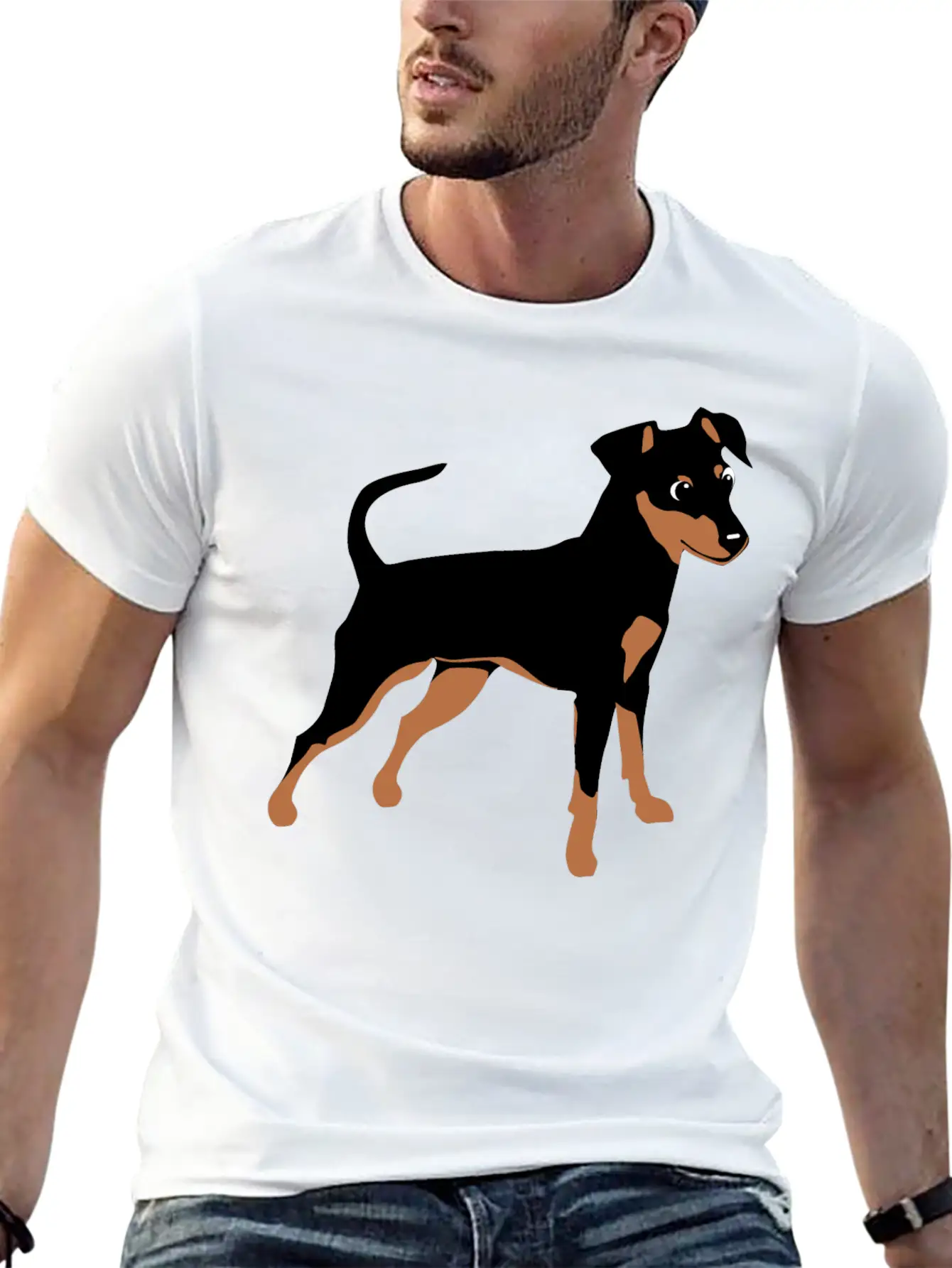 Kookie Cartoon Miniature Pinscher Natural Unisex Short Sleeve Soft Cotton T-Shirt – Casual Everyday Wear