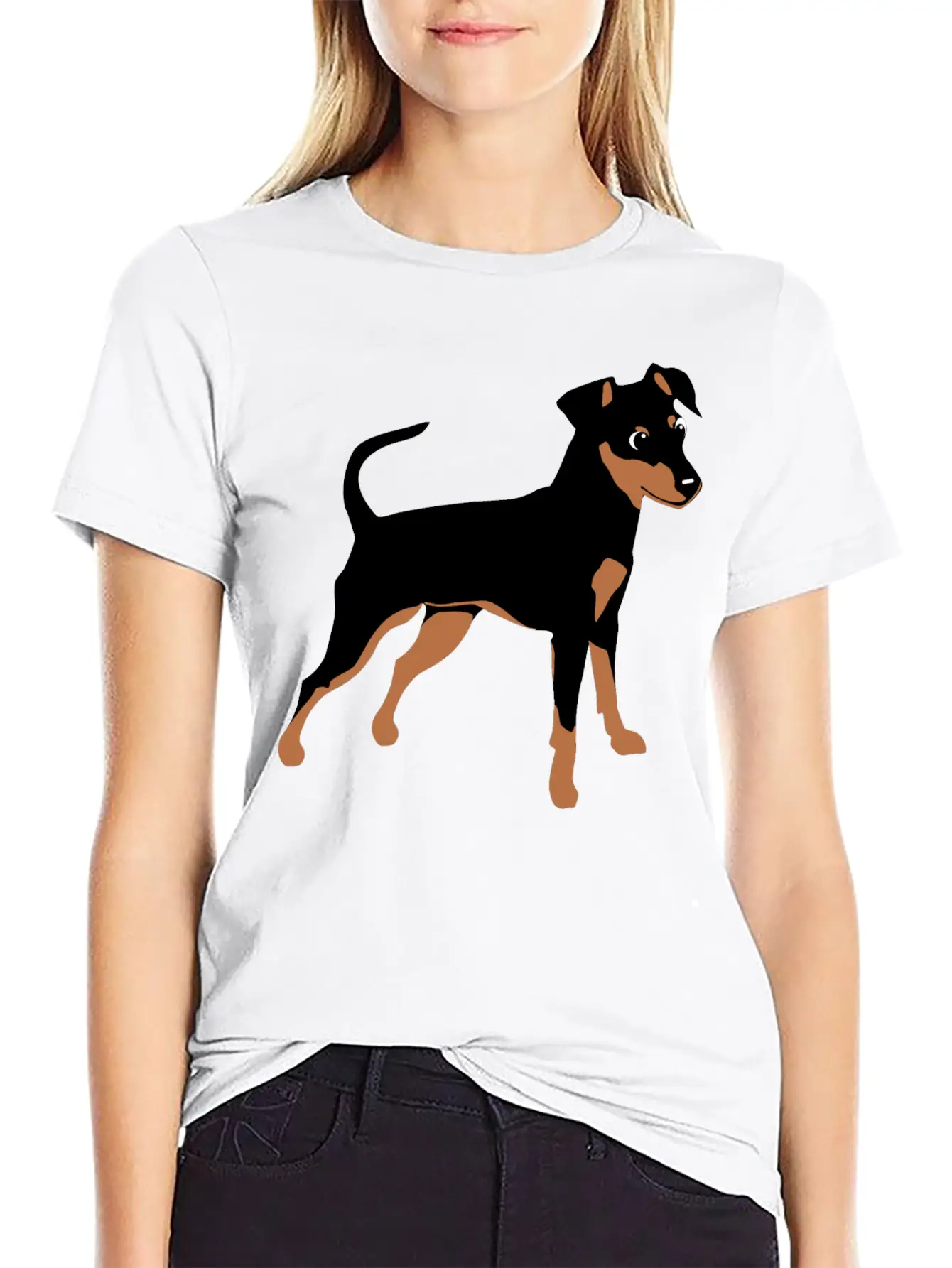 Kookie Cartoon Miniature Pinscher Natural Unisex Short Sleeve Soft Cotton T-Shirt – Casual Everyday Wear